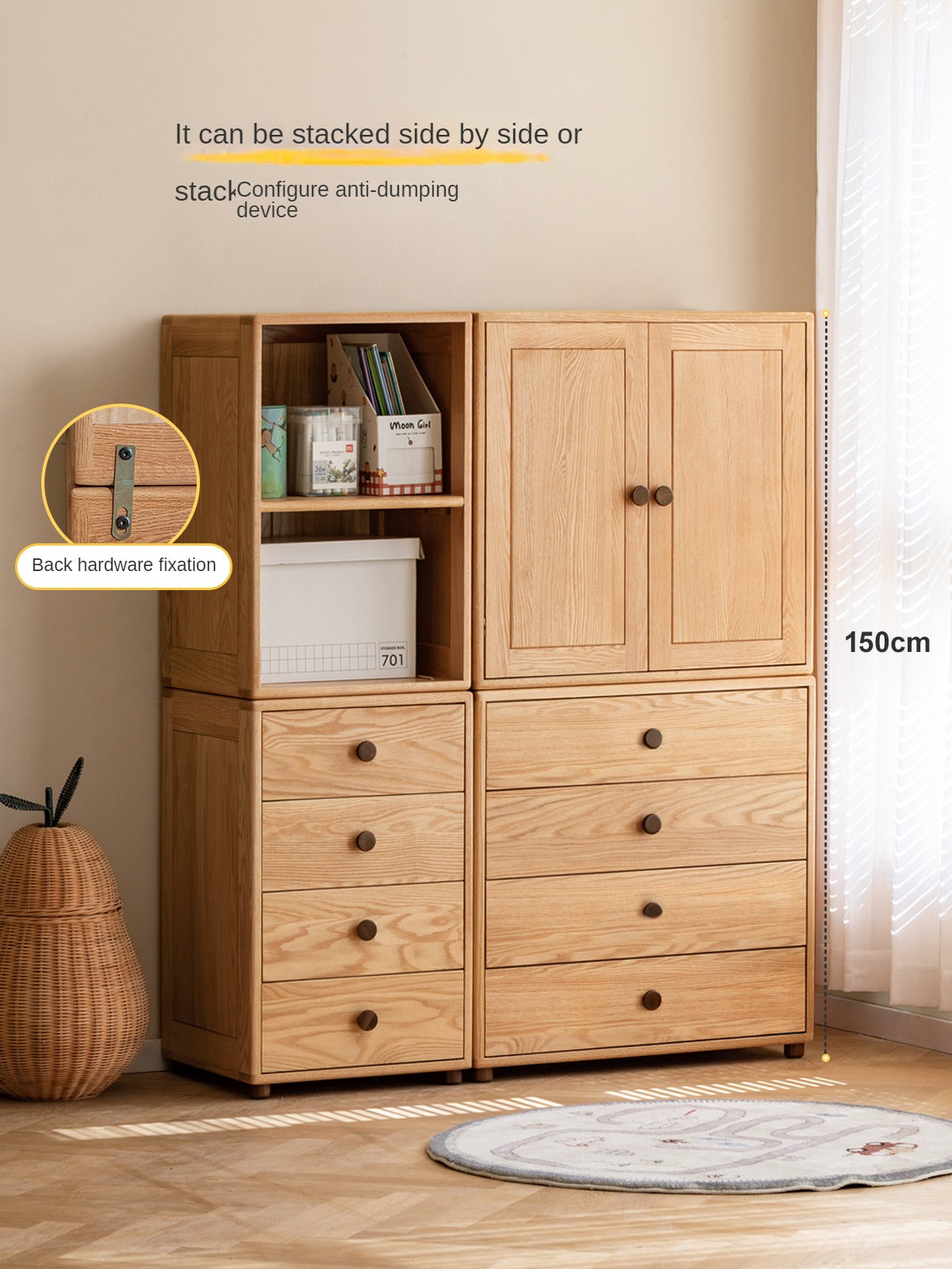 Oak Solid Wood Kids Dresser with 3 Drawers - Natural Wood Chest of Drawers for Nursery & Bedroom - Sturdy Storage Cabinet for Clothes, Toys & Baby Essentials