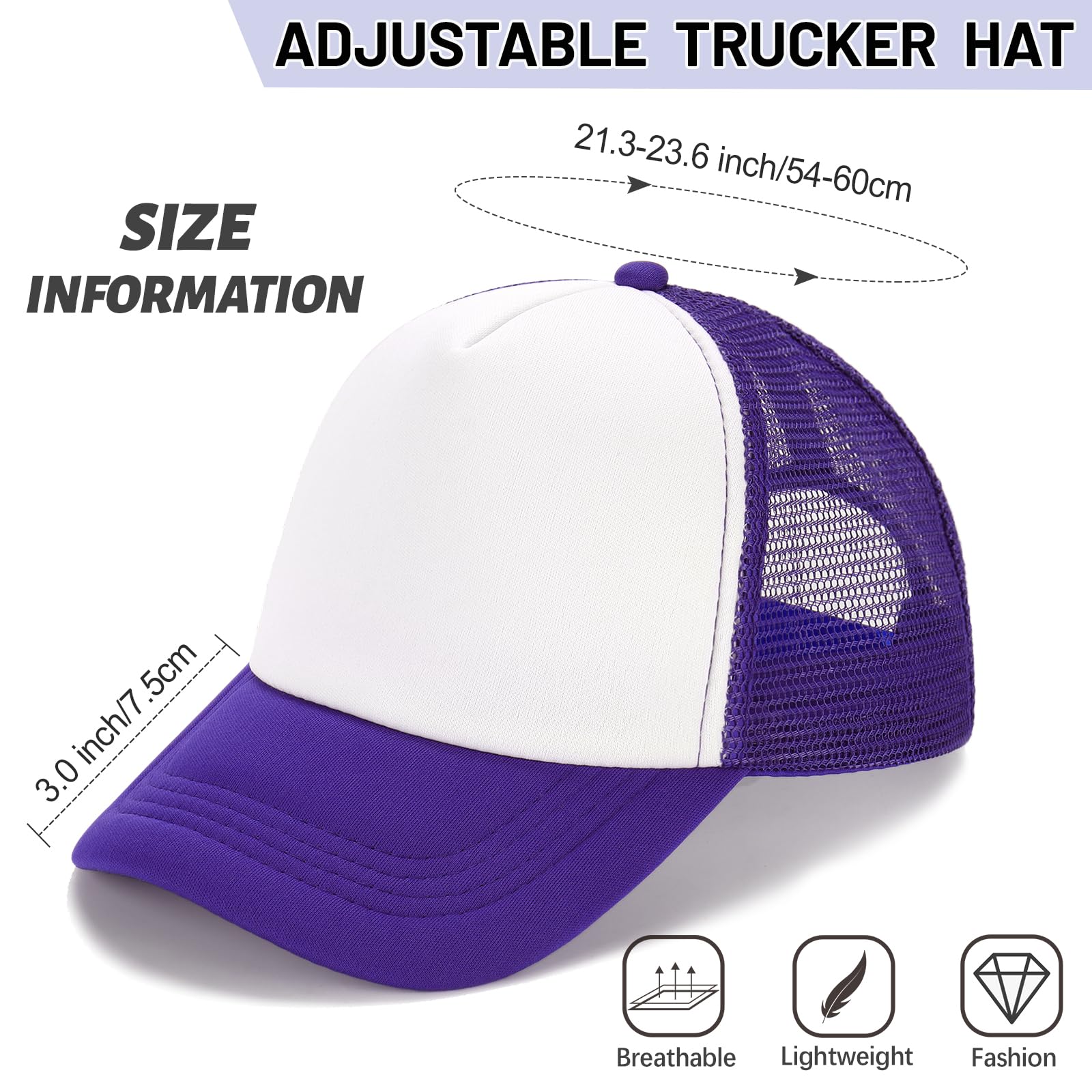Ultrafun 10 Pack Blank Trucker Hats - Bulk Sublimation Baseball Caps for Men & Women - Adjustable Mesh Back for Comfort - Perfect for Sports, Outdoor Activities & Custom Printing