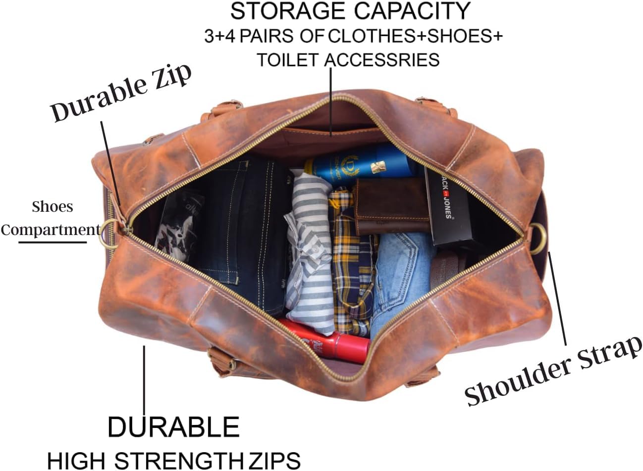 Premium Full Grain Leather Duffel Bag for Men & Women - 30 Inch Large Travel, Gym & Overnight Weekender Bag (Dark Brown) | Durable Carry-On for Business Trips, Sports & Weekend Getaways