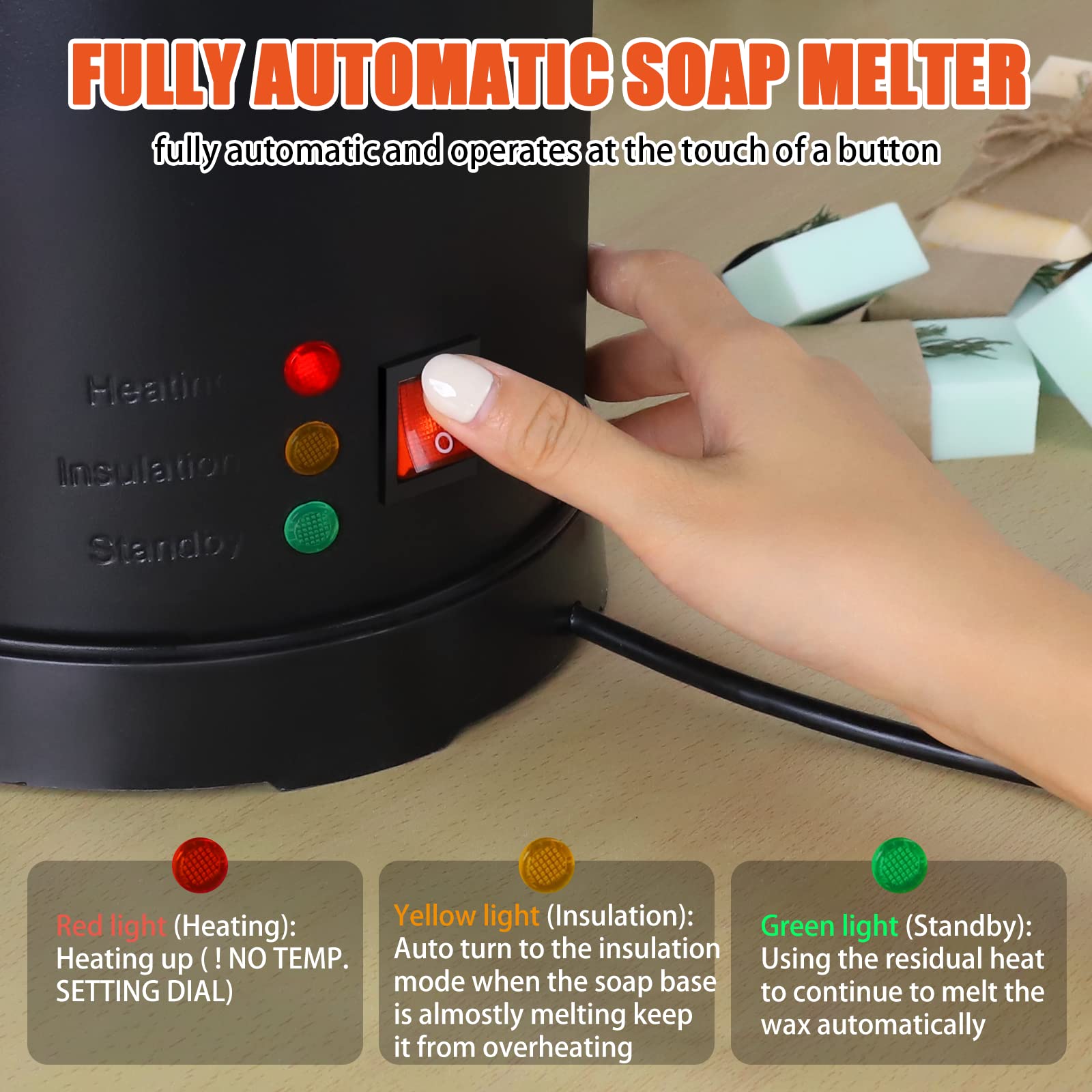 6Lbs Fast Melt Soap Base Melter with Temperature Control - DIY Soap Making Kit for Homemade Business, Quick Pour Spout & Easy Clean | Perfect for Crafters, Small Businesses & Handmade Soap Production