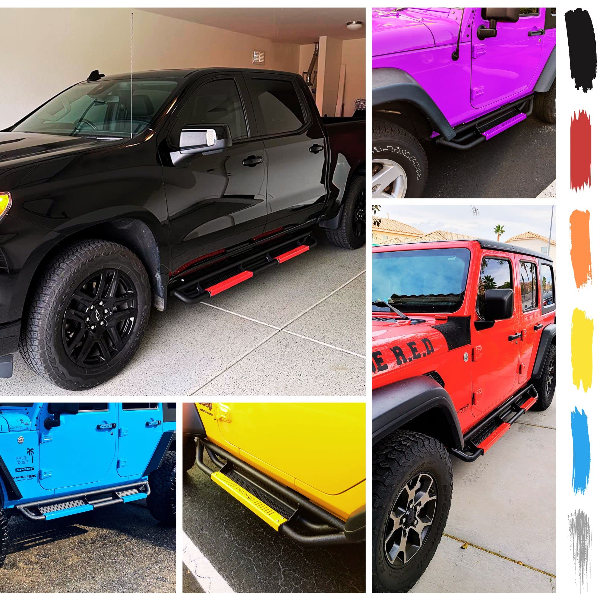 OEDRO 6 Inch Running Boards for 2007-2018 Chevy Silverado & GMC Sierra 1500 Crew Cab | 2007-2019 2500/3500HD | Bolt-On Side Steps with Paintable Step Plates | Black & Red Nerf Bars | Off-Road & Daily Driving Accessories