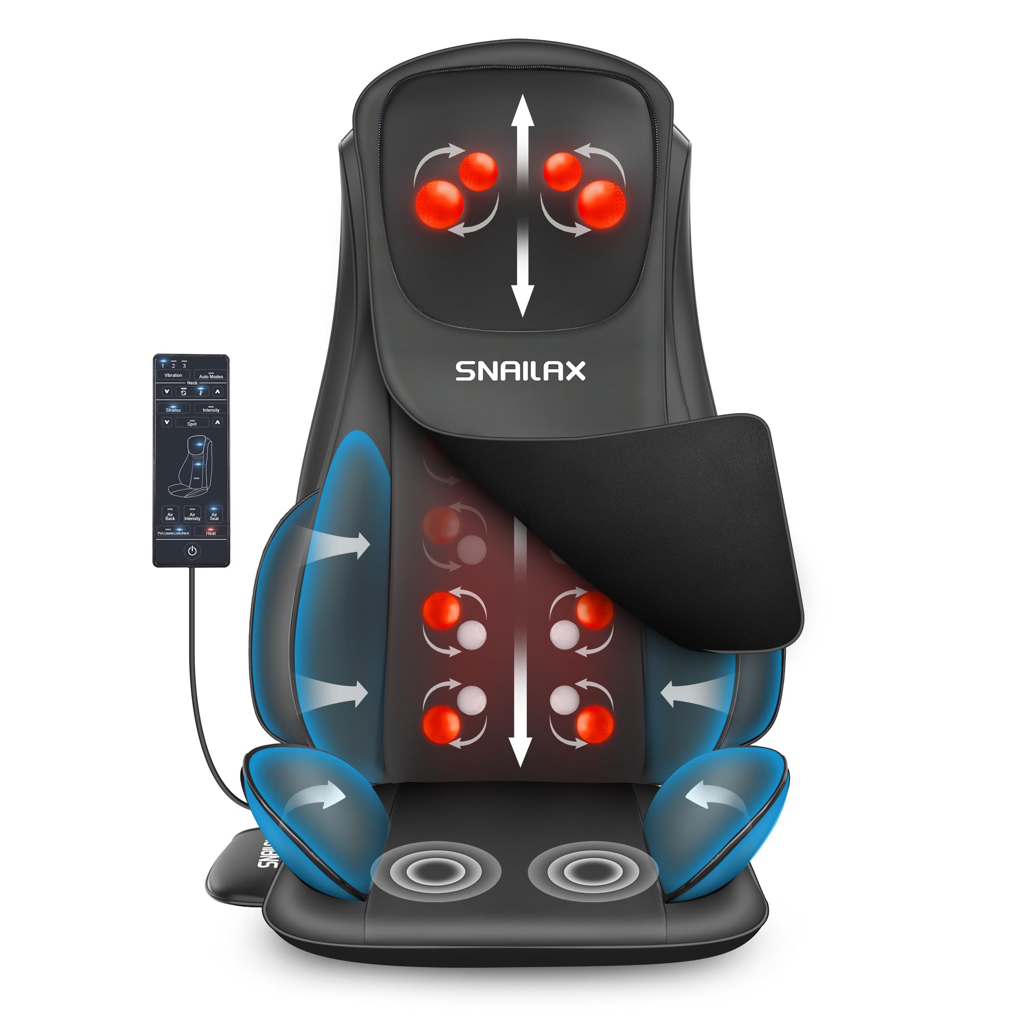 Snailax Shiatsu Neck and Back Massager with Heat - Electric Chair Massager with Compression - Full Body Massage Pad for Office & Home Use - Perfect Gift for Relaxation & Pain Relief - Ideal for Stress Relief, Muscle Tension & Improved Circulation