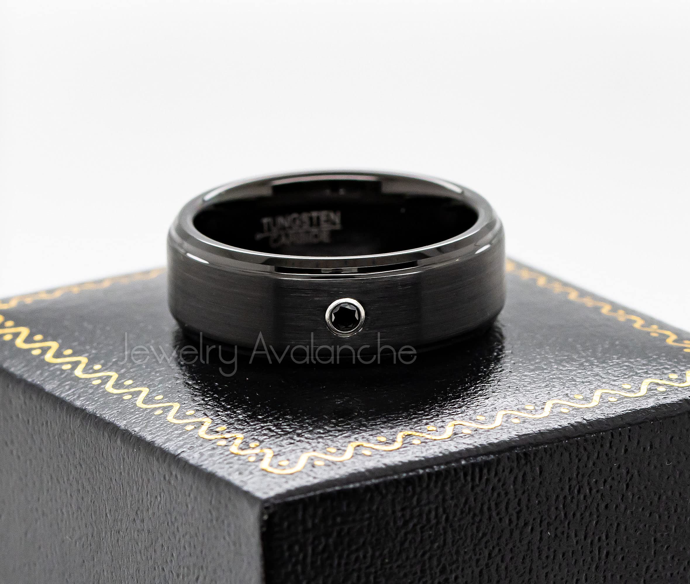 0.05ctw Black Diamond Tungsten Ring for Men - 8mm Comfort Fit Black Tungsten Carbide Wedding Band, Anniversary Jewelry Gift - Perfect for Weddings, Engagements & Special Occasions