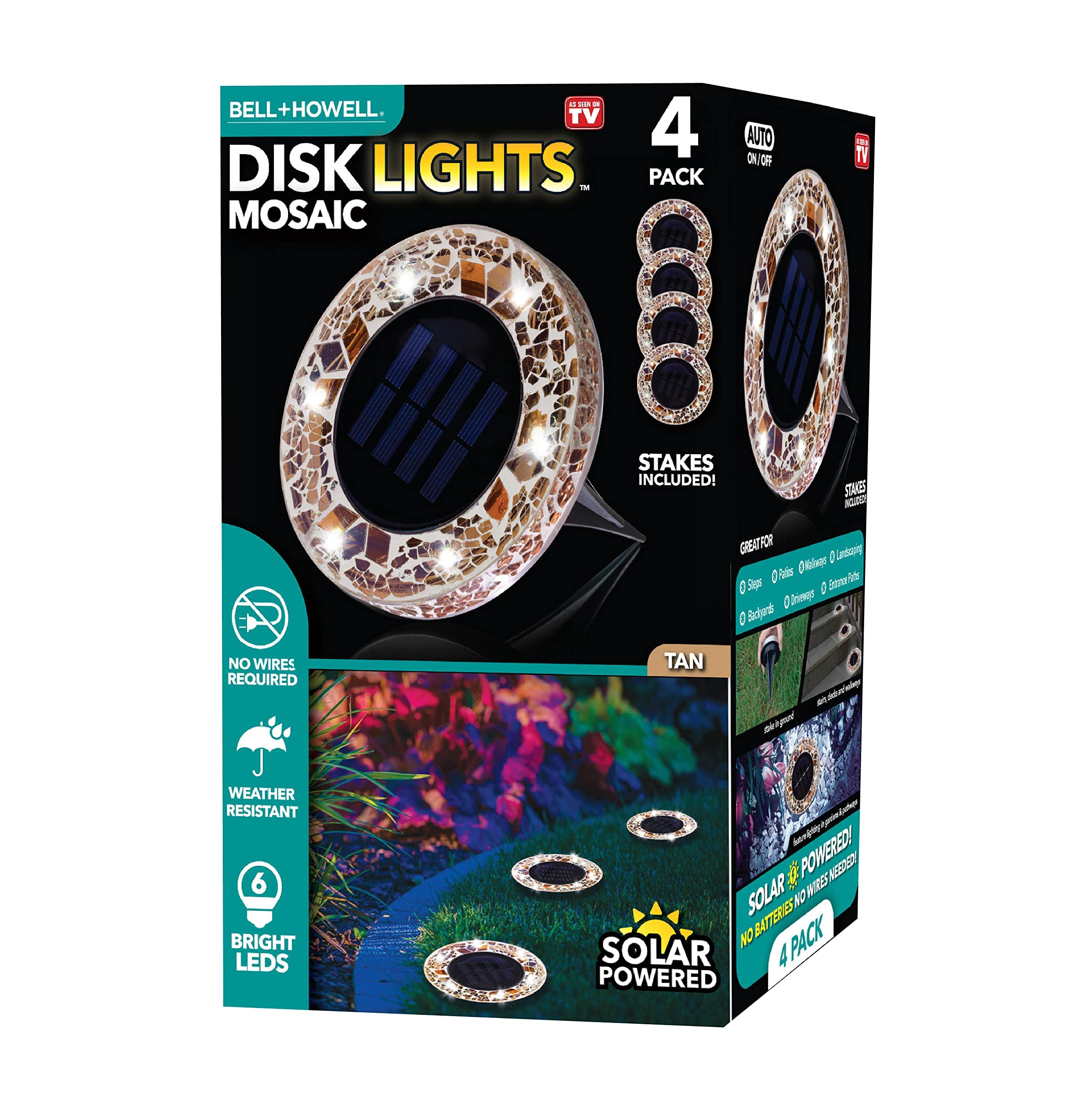 Bell+Howell Solar Pathway Lights - 4 Pack Waterproof LED Outdoor Lights for Garden & Walkway
