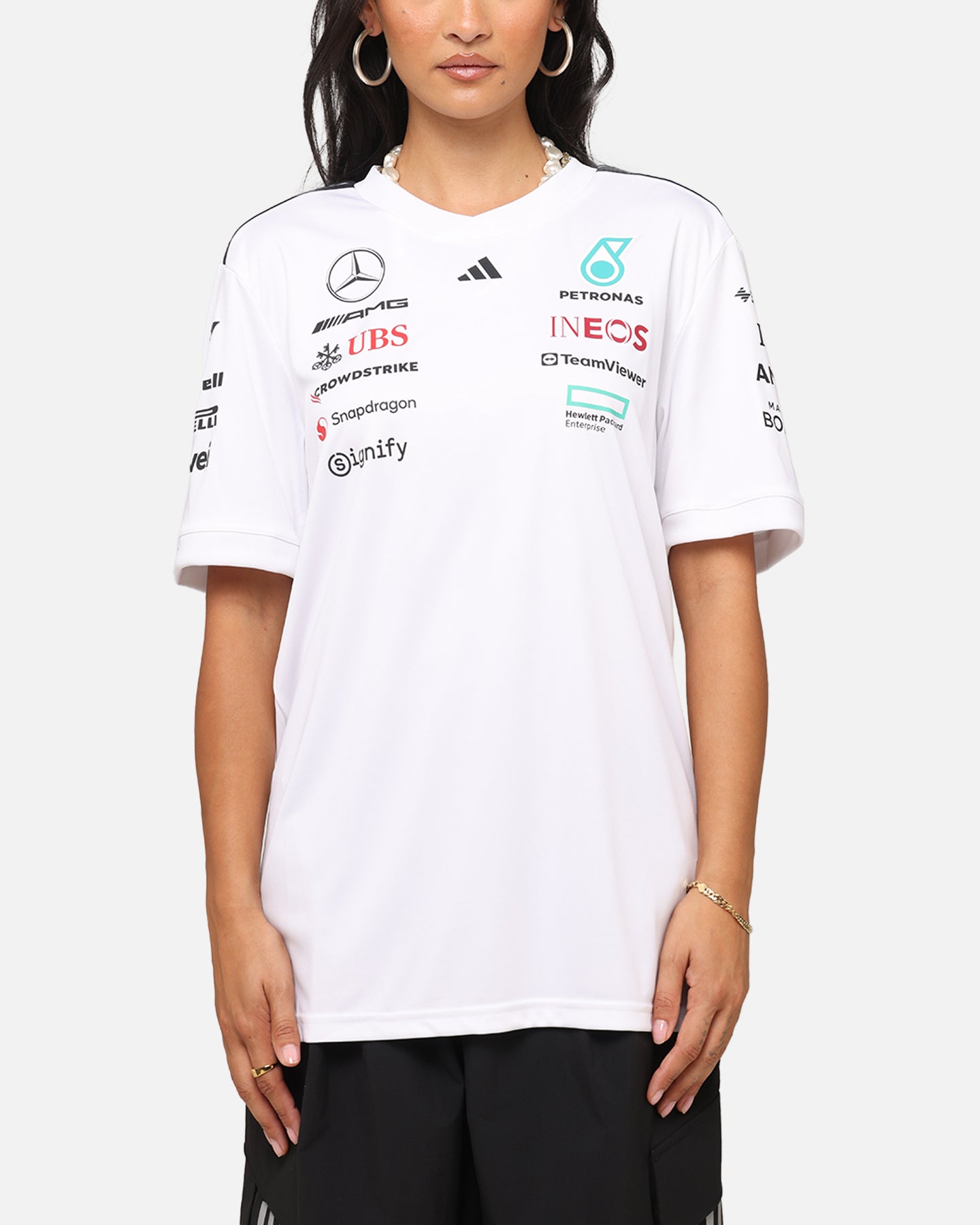 Adidas x Mercedes AMG Petronas Formula One F1 2025 Team Driver T-Shirt - White - Official Motorsport Fan Apparel for Racing Enthusiasts & F1 Events
