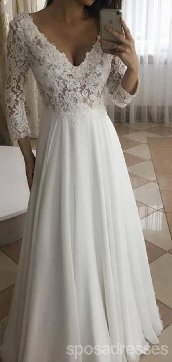 Elegant Long Sleeve A-Line V-Neck Handmade Lace Wedding Dress WD781 - Perfect for Bridal Ceremony, Church Wedding & Formal Occasions