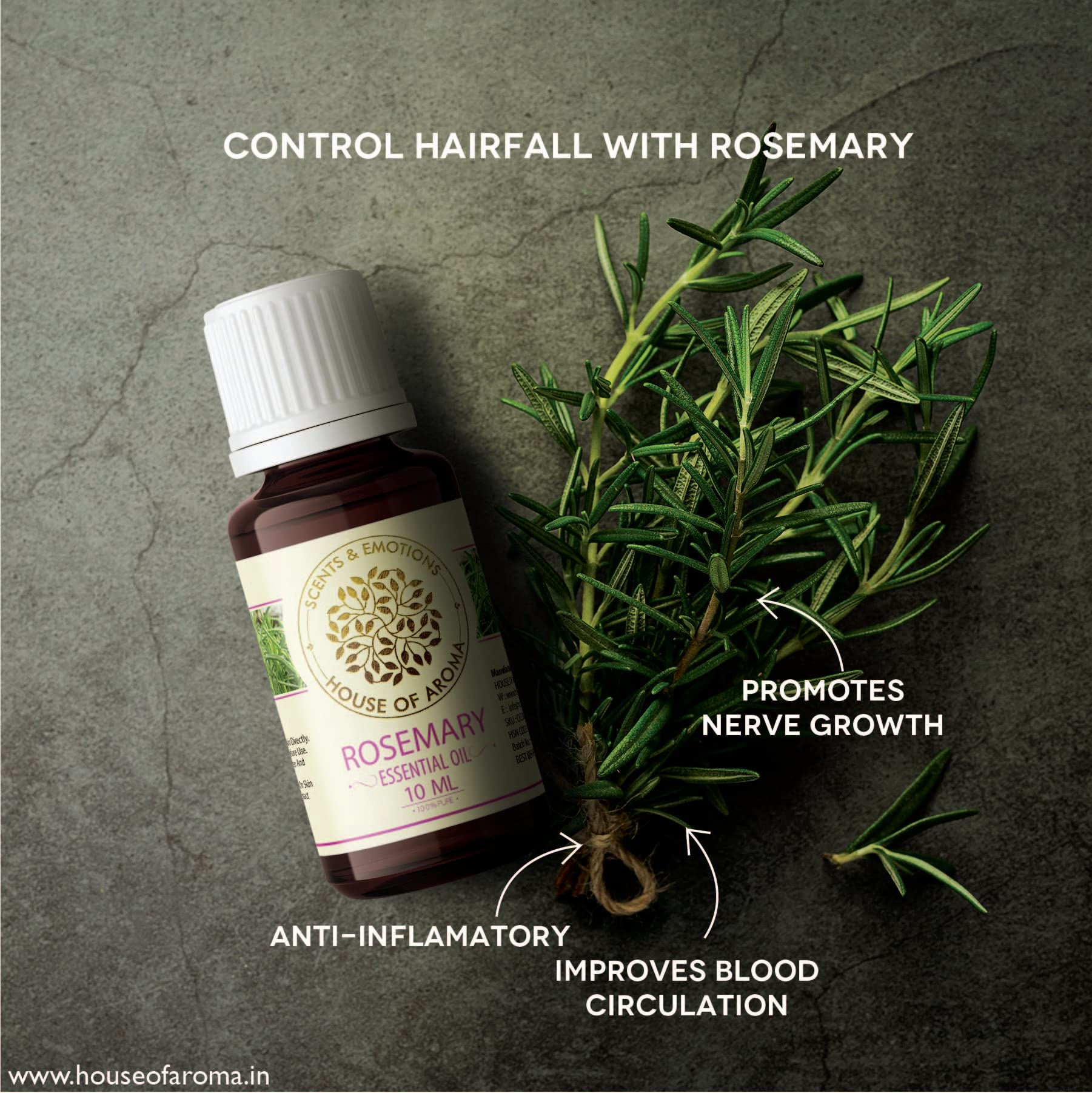 Organic Rosemary Essential Oil for Hair Growth & Scalp Care - 100% Pure Natural Aromatherapy Oil to Fight Dandruff, Prevent Hair Loss, Moisturize Skin & Reduce Dark Circles - Perfect for DIY Beauty, Massage & Home Fragrance (10ml)