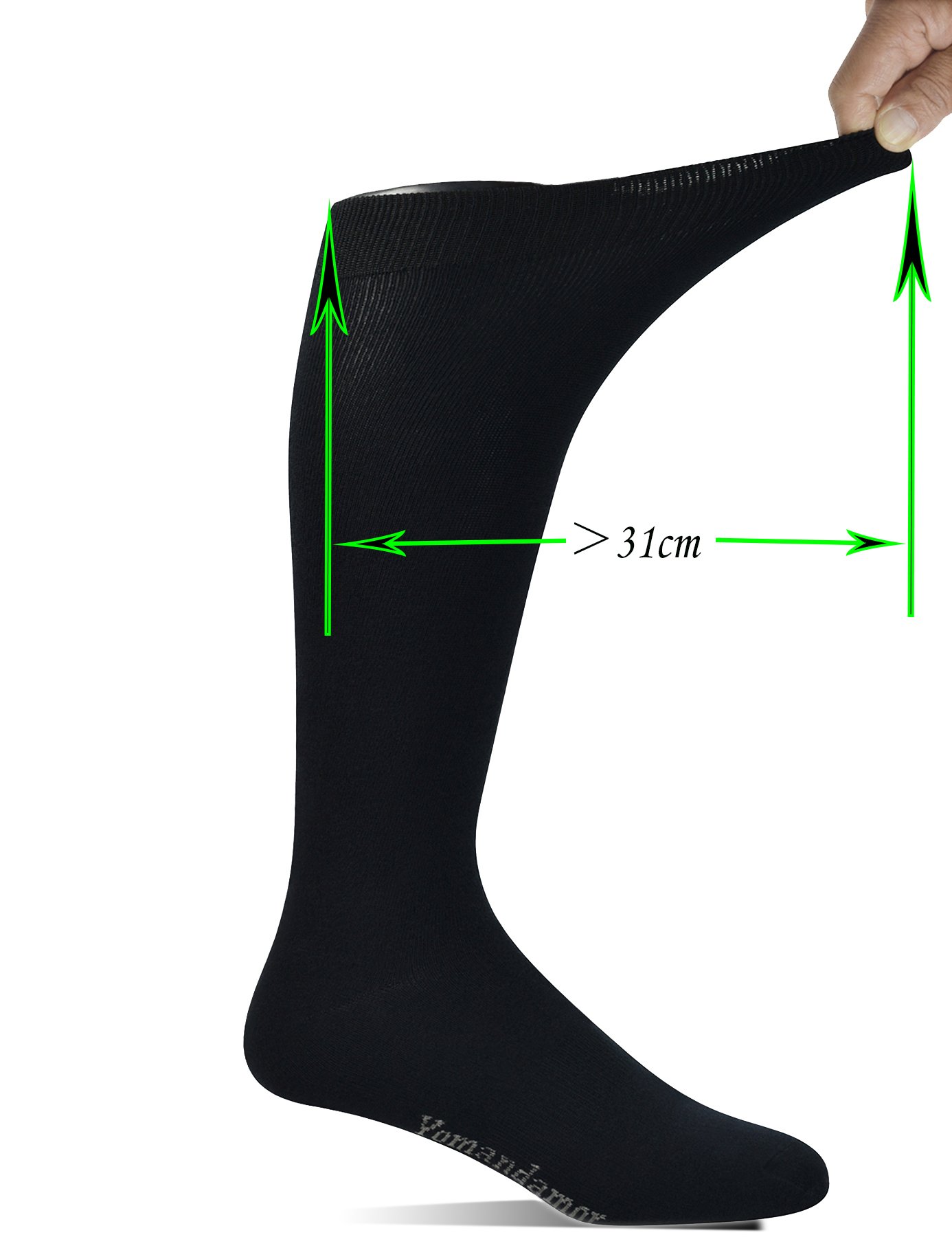 Yomandamor 4 Pairs Men's Bamboo Boot Dress Socks - Black, Extra Wide Top, Size 6-11 - Comfortable & Breathable for Office, Formal Wear & Dress Shoes