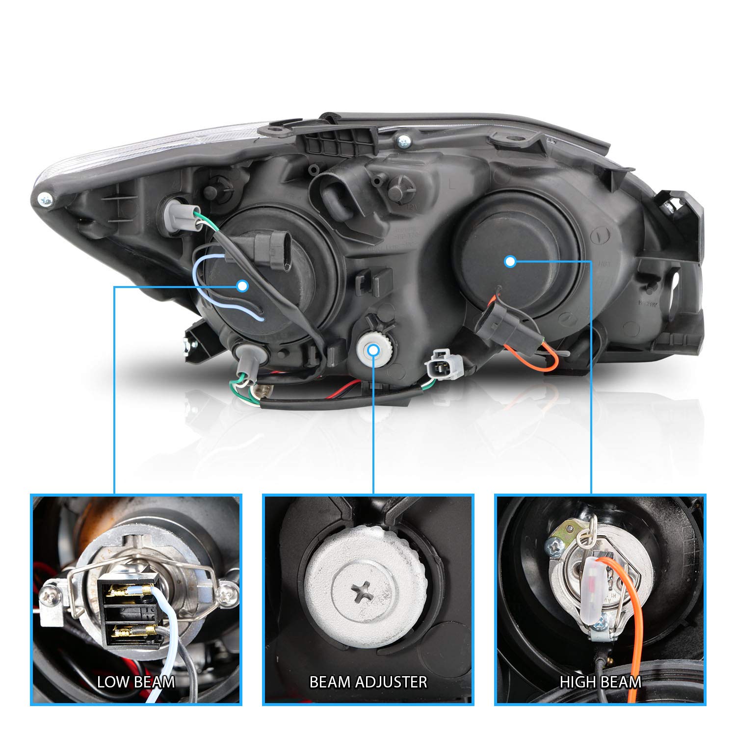 AmeriLite Chrome Ultra Bright LED Halo Projector Headlights for Scion Tc - Pair (Driver & Passenger Side) | High Visibility Night Driving & Custom Car Styling