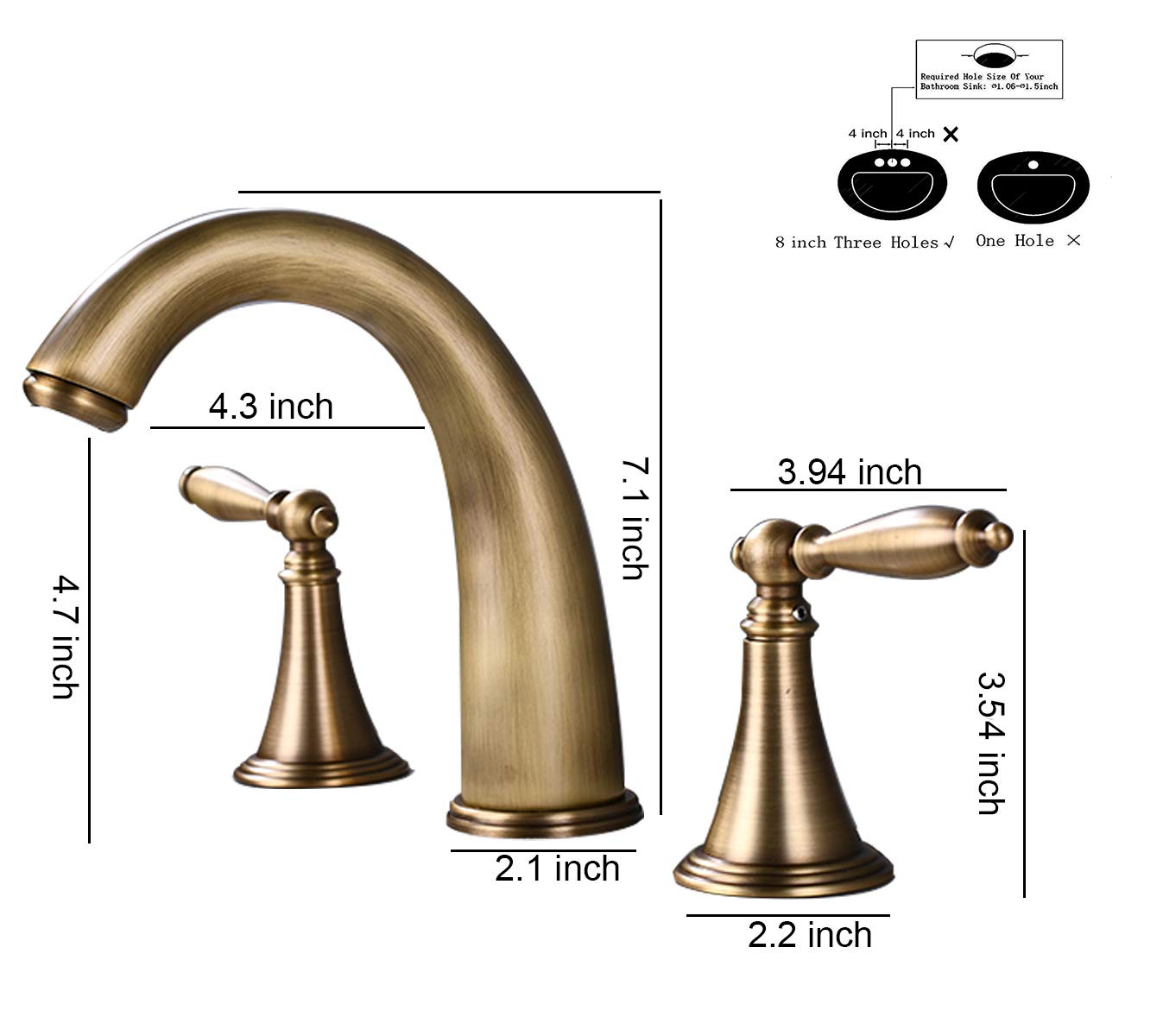 8 Inch Widespread Antique Double Handle Bathroom Faucet - Lead-Free 3 Hole Lavatory Sink Mixer Tap with Supply Lines (3-Piece Set) - Perfect for Vintage Style Bathrooms, Guest Suites & Luxury Home Renovations