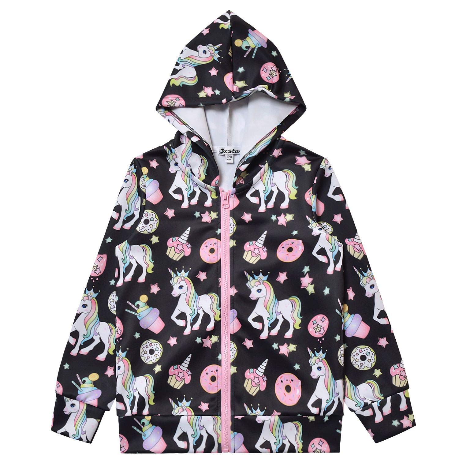 Girls Unicorn & Cat Zip Up Hoodie Jacket with Pockets - Cute Pullover Sweatshirt for School, Playdates & Outdoor Activities