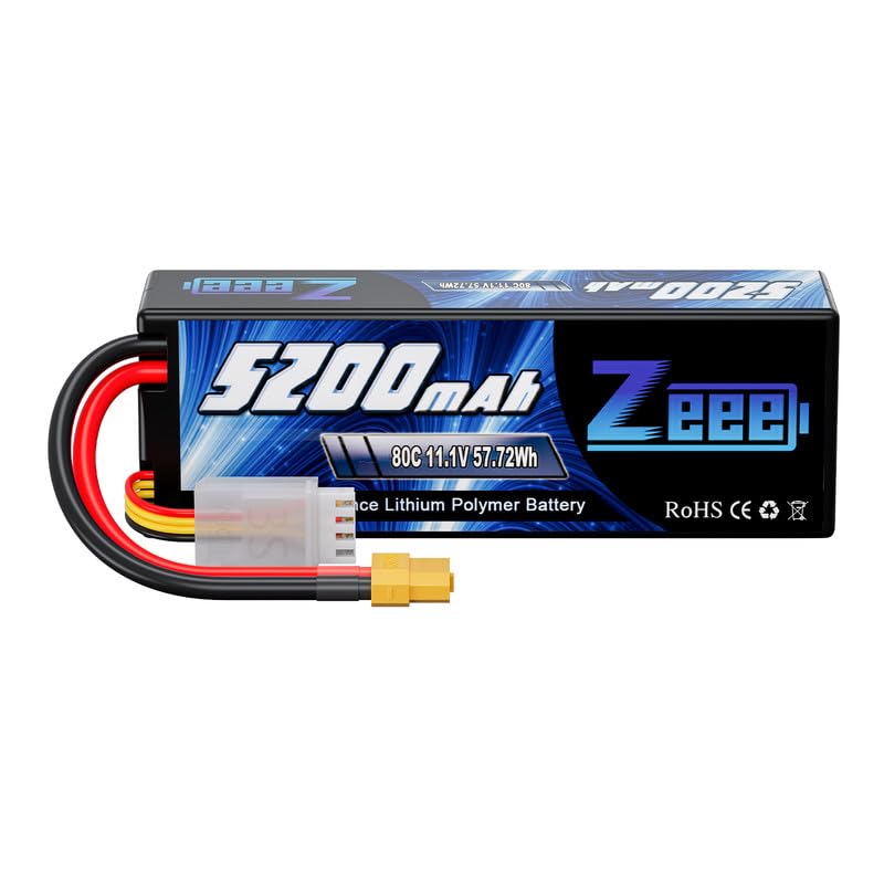Zeee 3S 5200mAh 11.1V 80C Lipo Battery with XT60 Connector - Hard Case RC Battery for Cars, Trucks, Boats, Drones & Airplanes | High Performance Power for Racing & Hobby Use