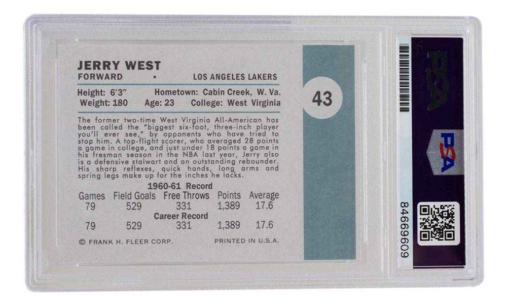 Jerry West Autographed 1961 Fleer Lakers Rookie Card #43 - PSA/DNA Certified - Perfect for NBA Memorabilia Collectors & Lakers Fans Display