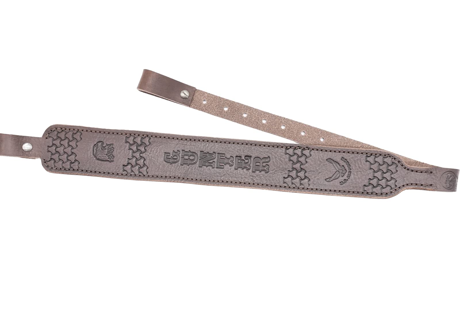 Customizable Leather Rifle Gun Sling - Padded & Skinny Style - Hand-Tooled Chocolate Brown - Hunting, Shooting & Outdoor Sports Accessory