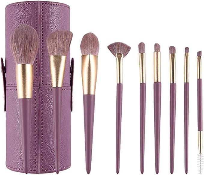 Professional 9-Piece Makeup Brush Set with PU Case - Synthetic Hair, Wooden Handle for Travel, Home & Office - Perfect for Everyday & Special Occasion Makeup