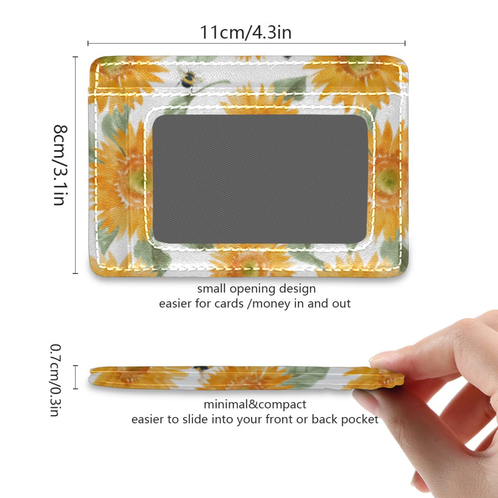 Susiyo Yellow Sunflower Bee Slim RFID Blocking Minimalist Wallet - PU Leather Front Pocket Card Holder for Men & Women | Perfect for Travel, Everyday Use & Gift Giving