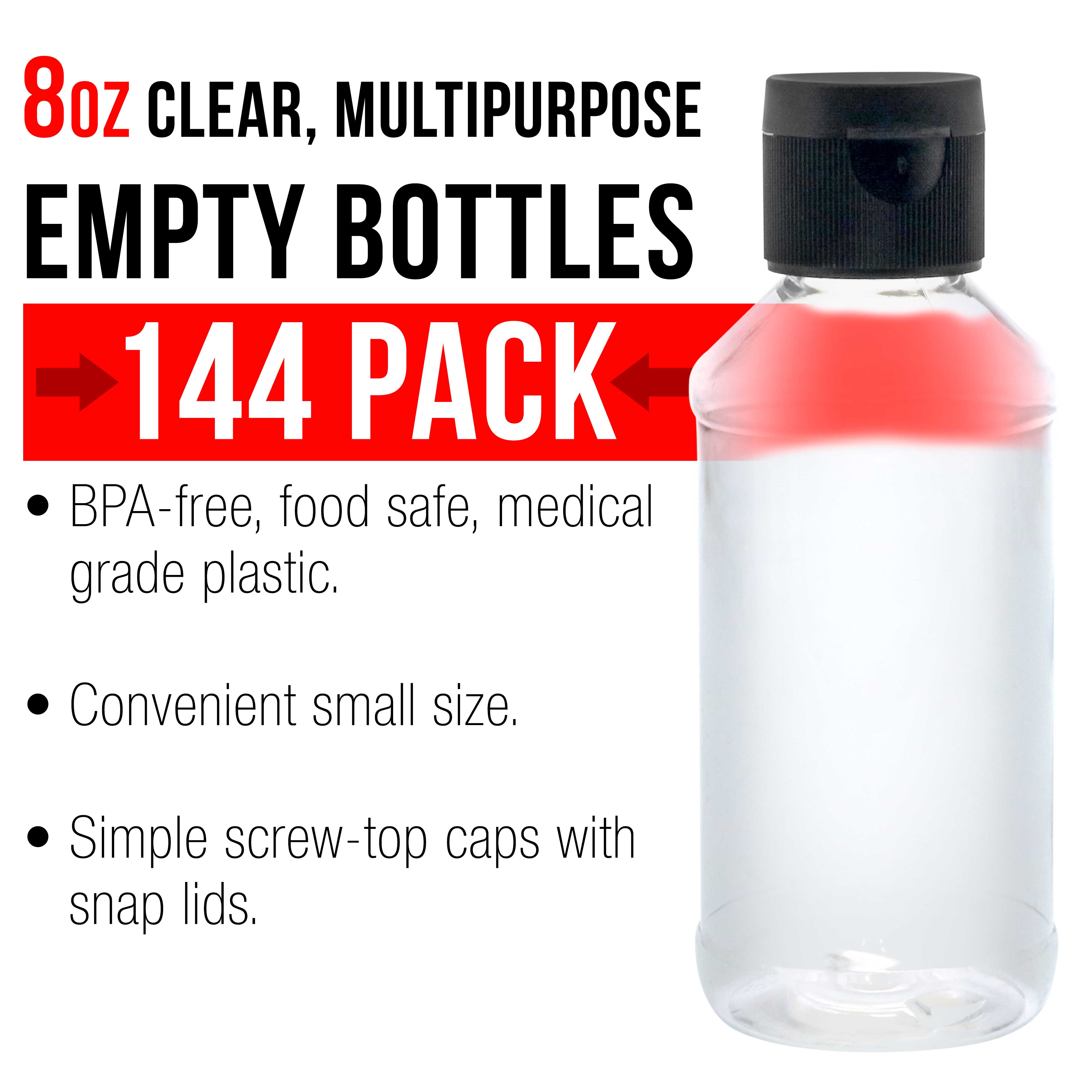 144 Pack - 8oz Squeeze PET Plastic Bottles with Flip Cap | BPA Free, Food Safe, Medical Grade | Perfect for Acrylic Pouring Paint, DIY Crafts, Art Supplies & Essential Oils Storage