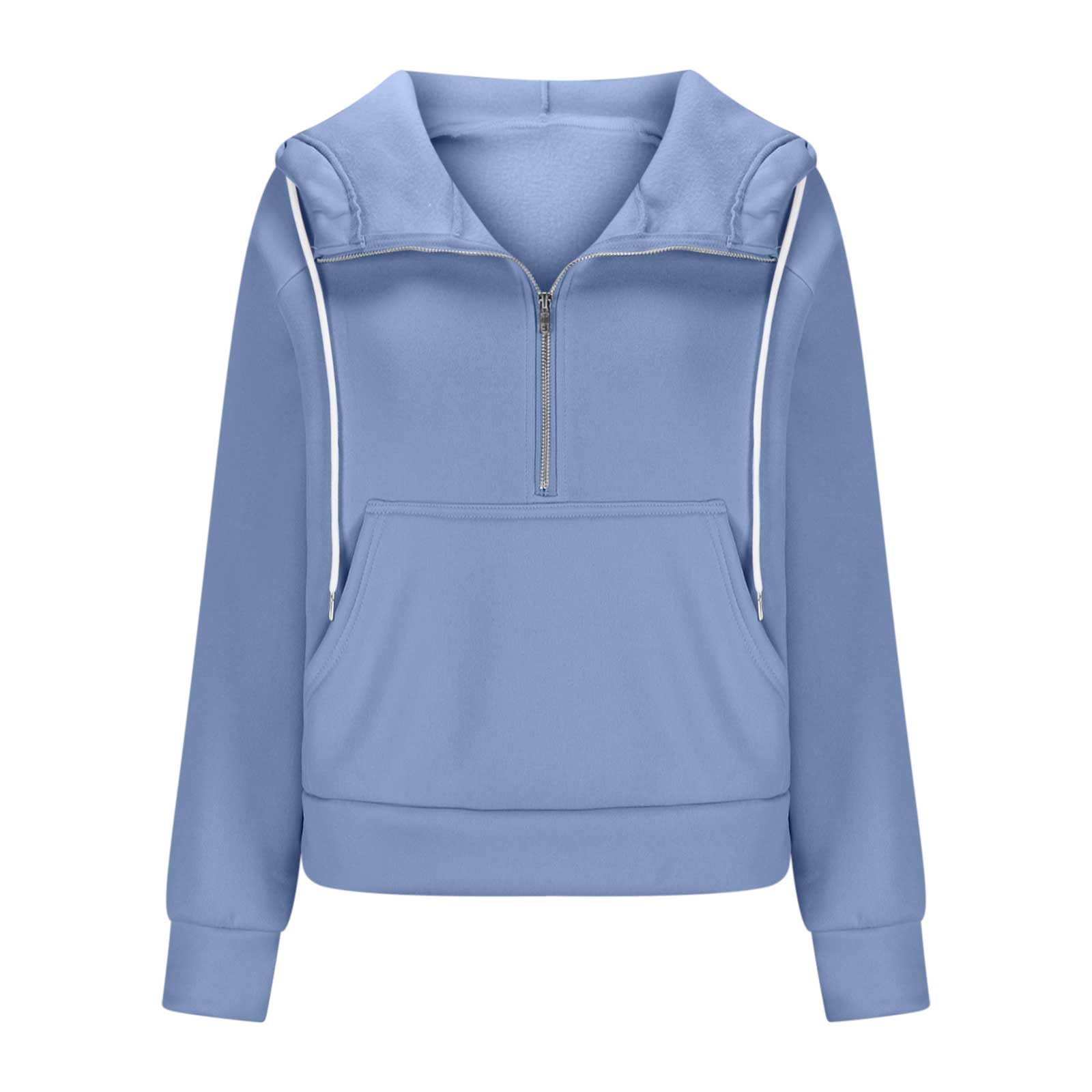 Women's Half Zip Pullover Fleece Quarter Zip Hoodie with Thumb Holes - Trendy Fall Sweatshirt 2024 | Cozy Blue Fleece Top for Casual Wear, Outdoor Activities & Lounge Comfort