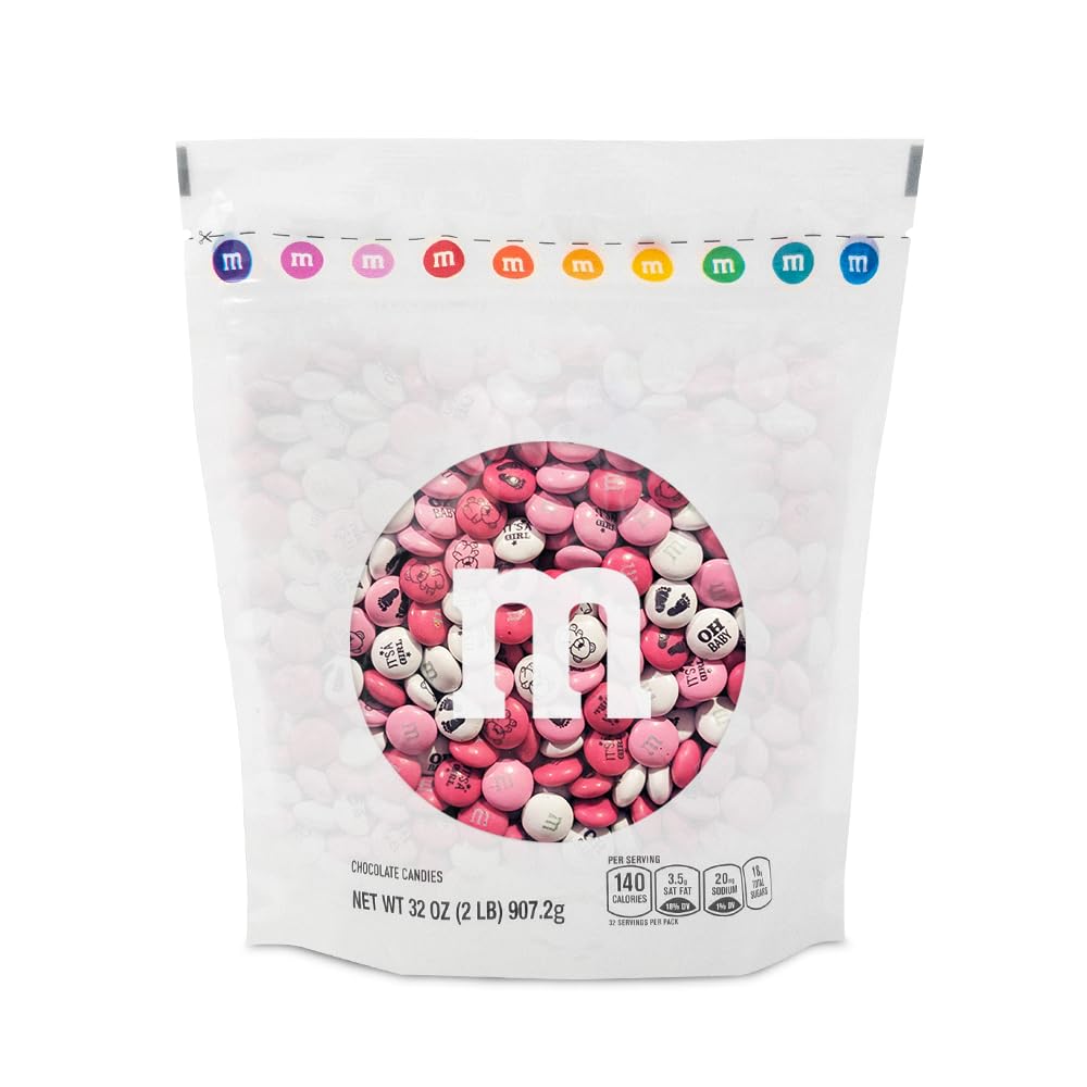 M&M’S Pink & White Milk Chocolate Candy - 2 lb Bulk Pack for Baby Showers, Birthday Parties, Bridal Favors & Sweet Treats | Perfect for Girls, Gender Reveals & Candy Buffets