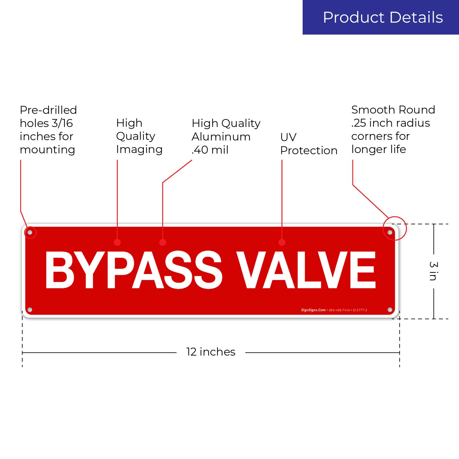 Fire Safety Bypass Valve Sign - 3x12 Inches Rust-Free .040 Aluminum, Fade Resistant for Indoor/Outdoor Use - Made in USA - Ideal for Fire Stations, Industrial Facilities & Emergency Exits - Perfect for Workplace Safety Compliance and Emergency Preparedness
