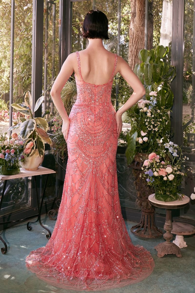 Andrea & Leo A1363 Coral Fitted Beaded Evening Gown - Elegant Formal Dress for Prom, Wedding & Special Occasions
