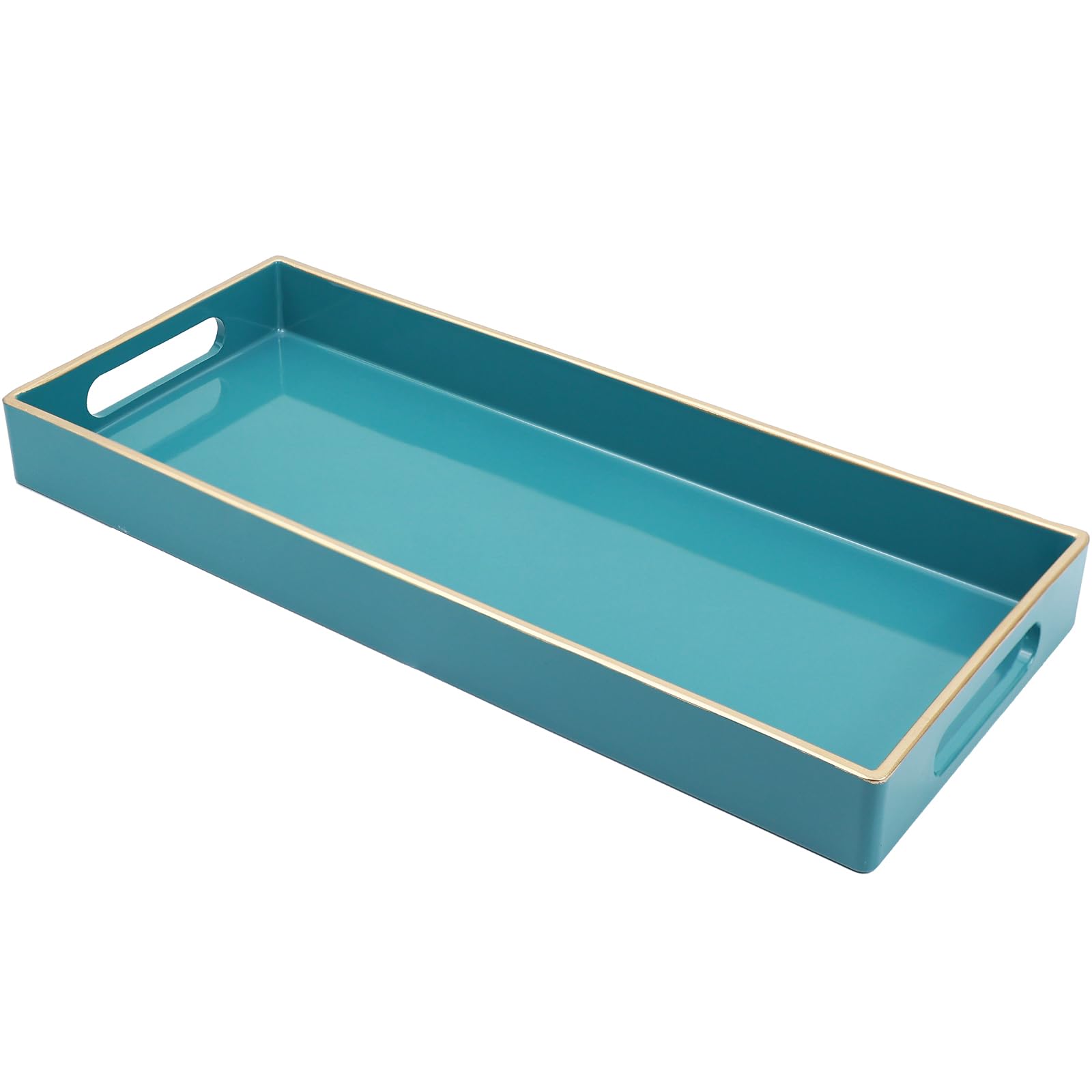 Light Blue Vanity Tray with Handles | Decorative Desktop Storage Organizer | 5.9x13.7 Inch Bathroom & Living Room Tray | Perfect for Jewelry, Makeup & Home Decor Organization