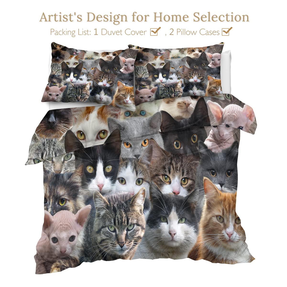 Sleepwish Cat Duvet Cover Set 3-Piece King Size - Cute Cat Doodle Seamless Pattern Bedding for Girls Bedroom in Brown & Black | Perfect for Cozy Nights, Teen Room Decor & Cat Lover Gifts