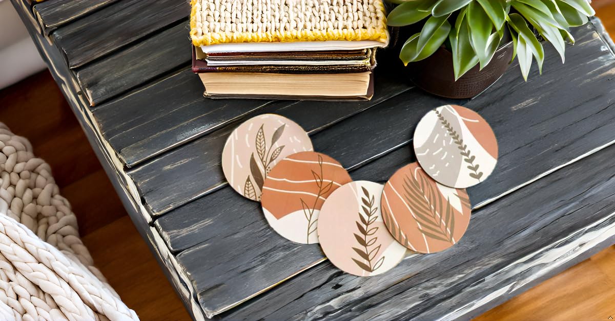 My Creative Hut Set of 6 Tea Coasters with Stand - Beautiful Jungle Design for Tea Cups, Coffee Mugs & Glasses - Perfect for Home Decor, Office Use & Diwali Gifting - Waterproof & Heat Resistant