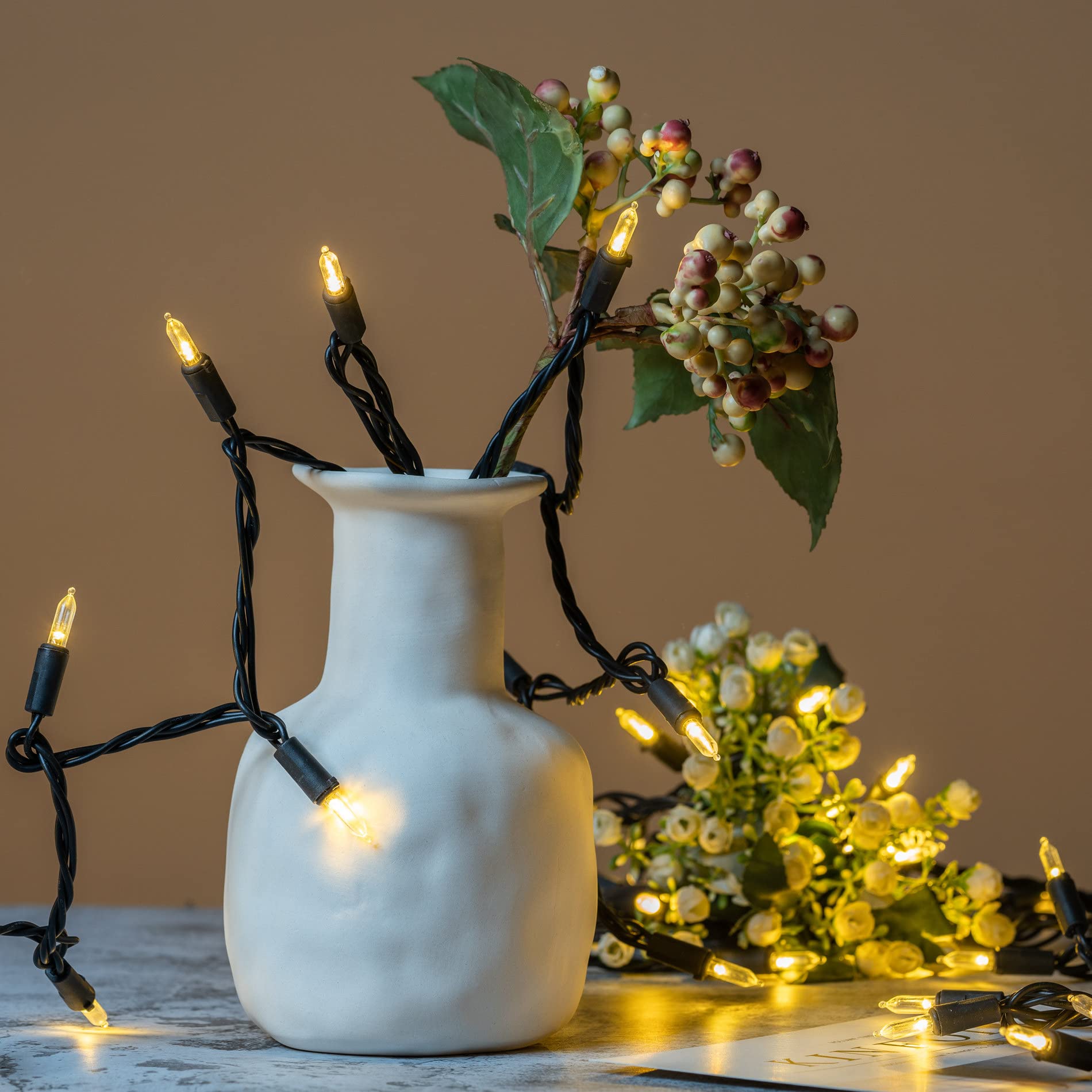 YULETIME 200 Warm White LED Christmas Lights - 66ft Black Wire UL Certified Commercial Grade Holiday String Lights for Indoor/Outdoor Decor, Tree Trimming, and Festive Lighting