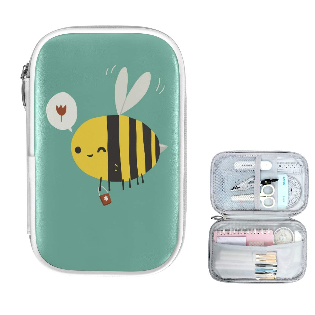 ZZKKO Funny Honey Bee Zipper Pencil Case - Cute School & Office Stationery Organizer for Pens, Pencils, Makeup & Cosmetics - Perfect Pouch for Students, Teachers & Professionals (Bee-Themed Pencil Holder & Makeup Bag)