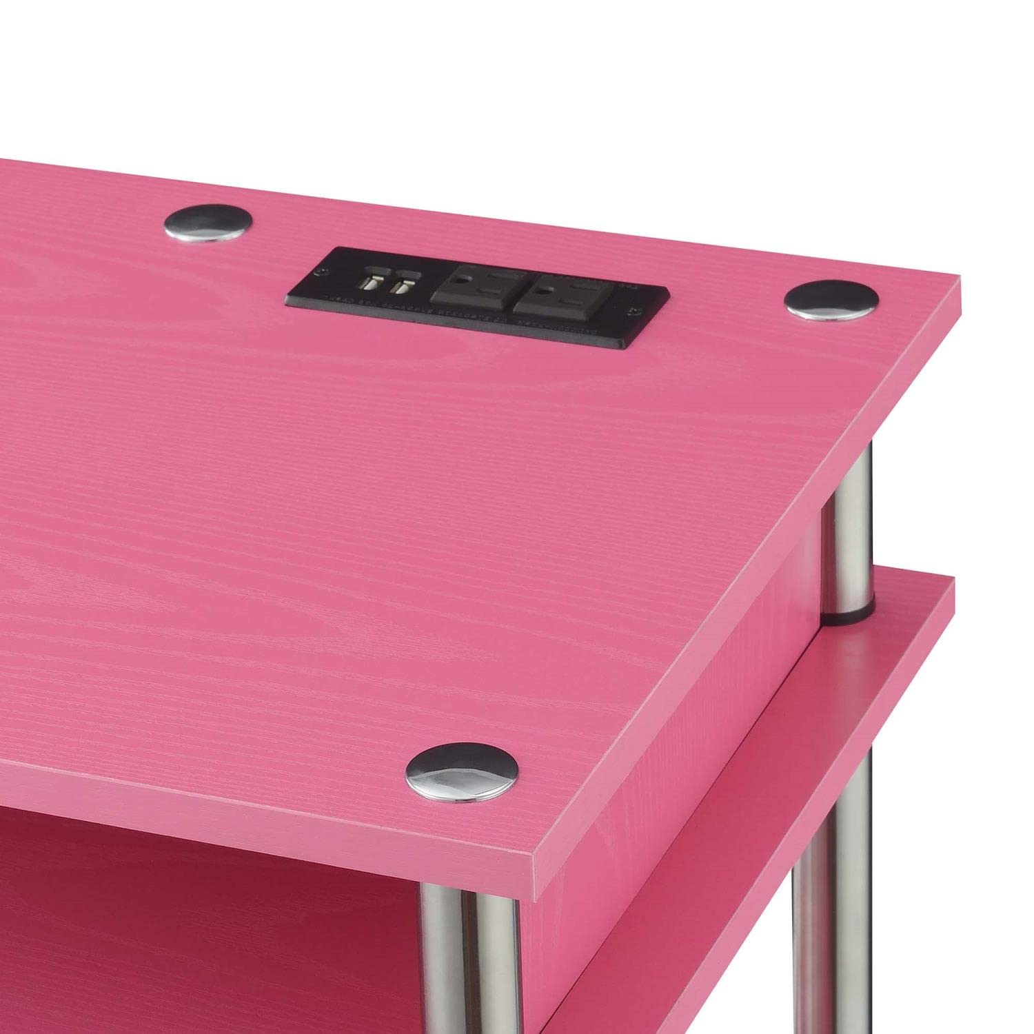 Convenience Concepts Designs2Go No Tools Student Desk with Charging Station & Shelves - Pink Study Desk for Kids, Teens & Dorm Rooms | Perfect for Homework, Online Classes & Small Spaces