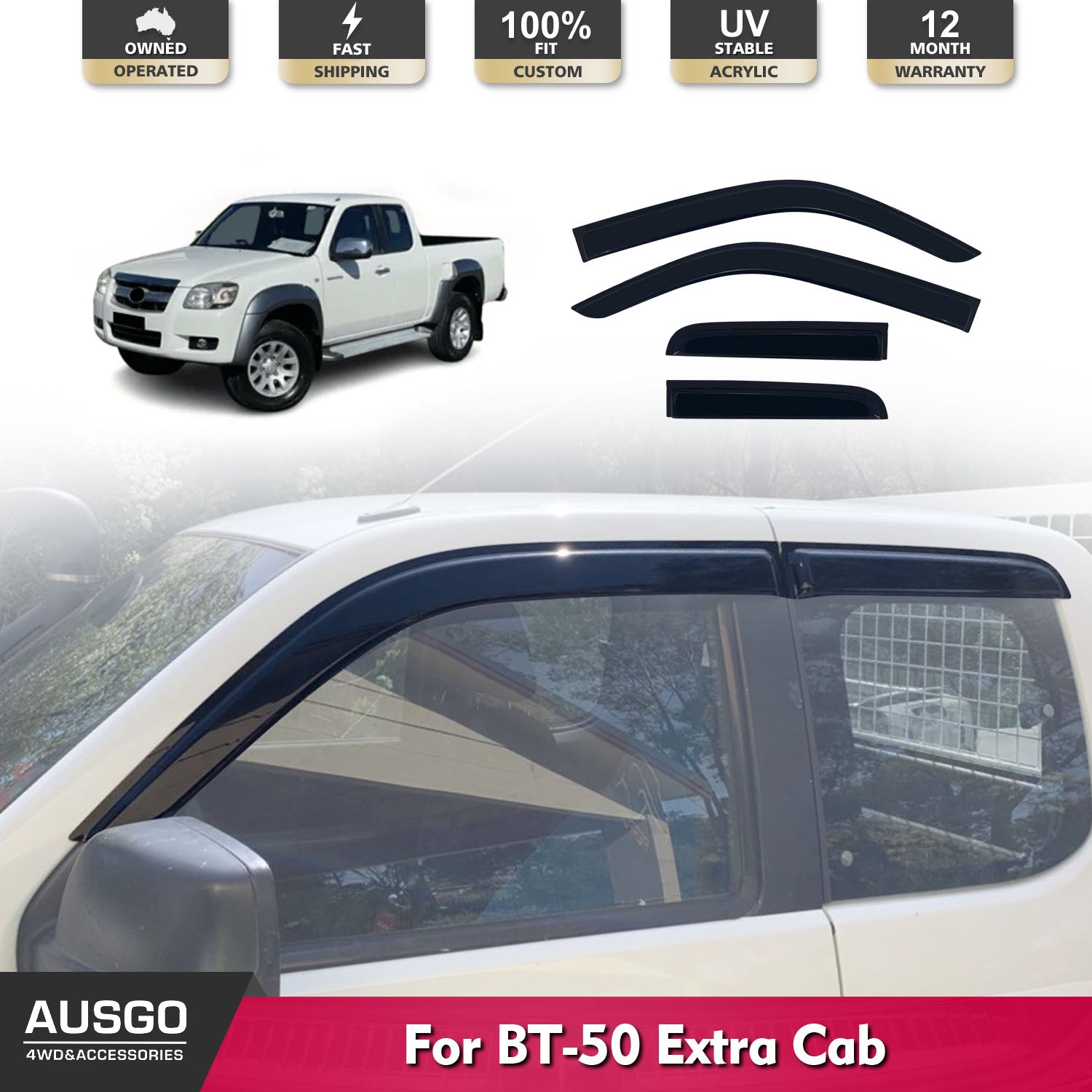 Premium Weather Shields for Mazda BT-50 BT50 UN Series Extra Cab 2006-2011 - Durable Rain Guards & Window Deflectors for All-Weather Protection & Enhanced Style