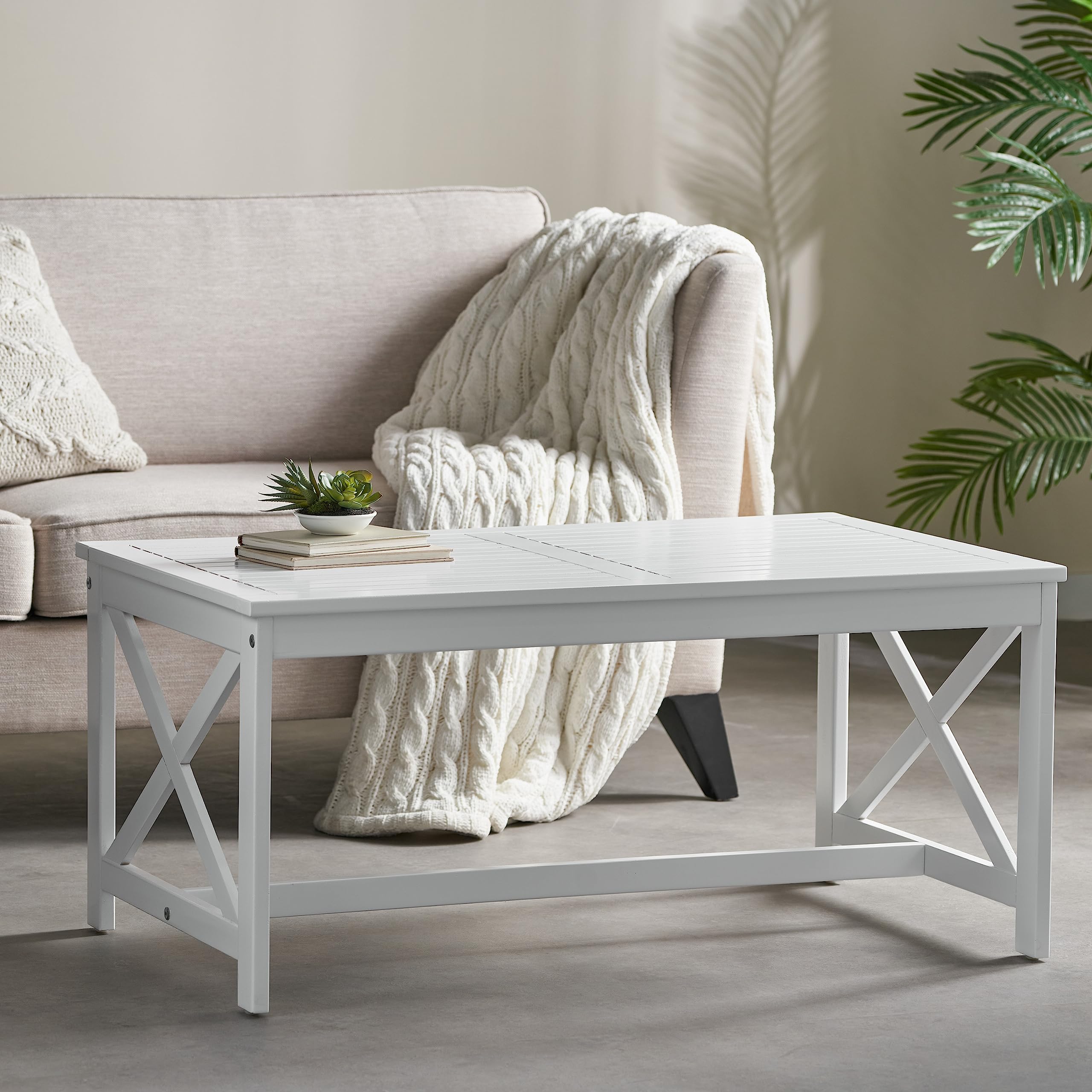 Christopher Knight Home Ivan Outdoor Acacia Wood Coffee Table - Weather-Resistant White Finish - Perfect for Patio, Garden, and Poolside Decor