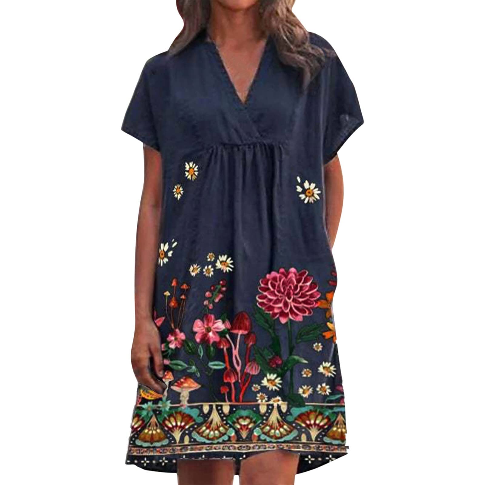 Women's Summer Maxi Sundress - Floral Print V-Neck Boho Casual Beach Dress with Short Sleeves | Perfect for Vacations, Pool Parties & Summer Outings