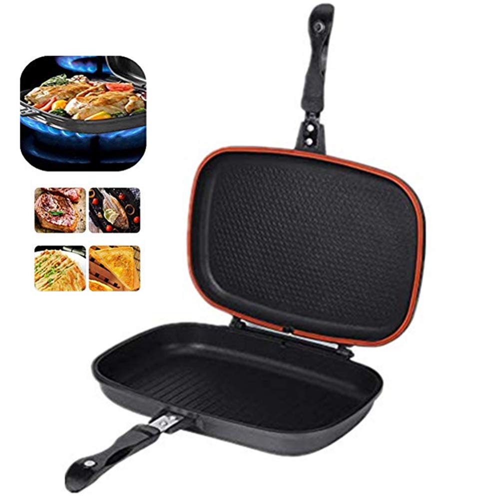 **Double-Sided BBQ Grill Pan - Non-Stick Portable Frying Pan with Anti-Scalding Handle for Indoor & Outdoor Cooking - Perfect for Grilling Chicken, Fish, Steak, and Vegetables at Home, Camping, or Picnics**