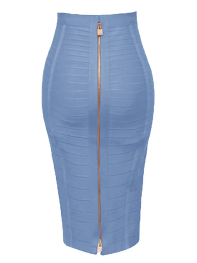 13 Colors Plus Size XL XXL 58cm Women's Sexy Zipper Bandage Skirt - Black Blue Orange Red Rayon A-Line Designer Skirt | Perfect for Clubwear, Night Out, Date Night & Party Outfits