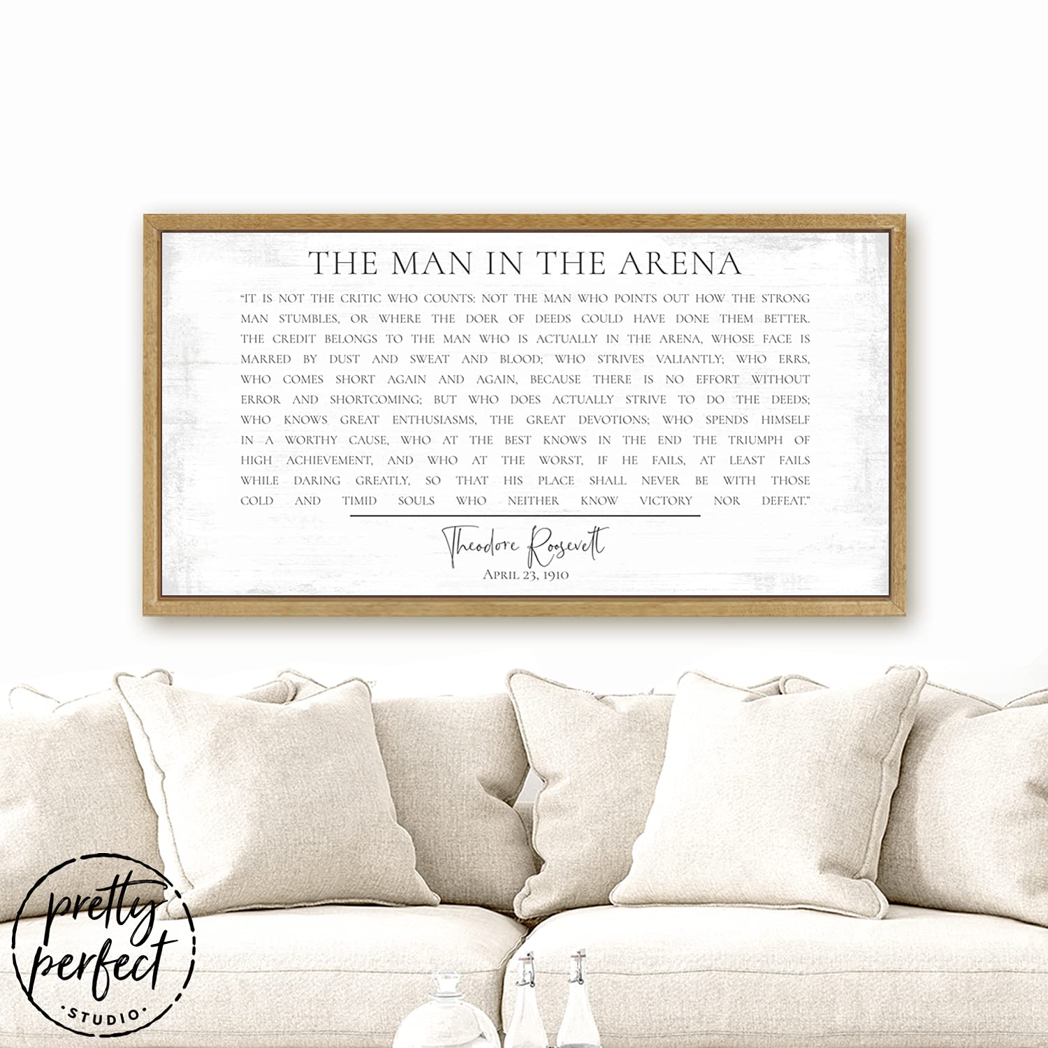 The Man in The Arena Framed Wall Art - Theodore Roosevelt Inspirational Quote Print for Home & Office Decor | Motivational Gift for Graduation, Office & Study Room