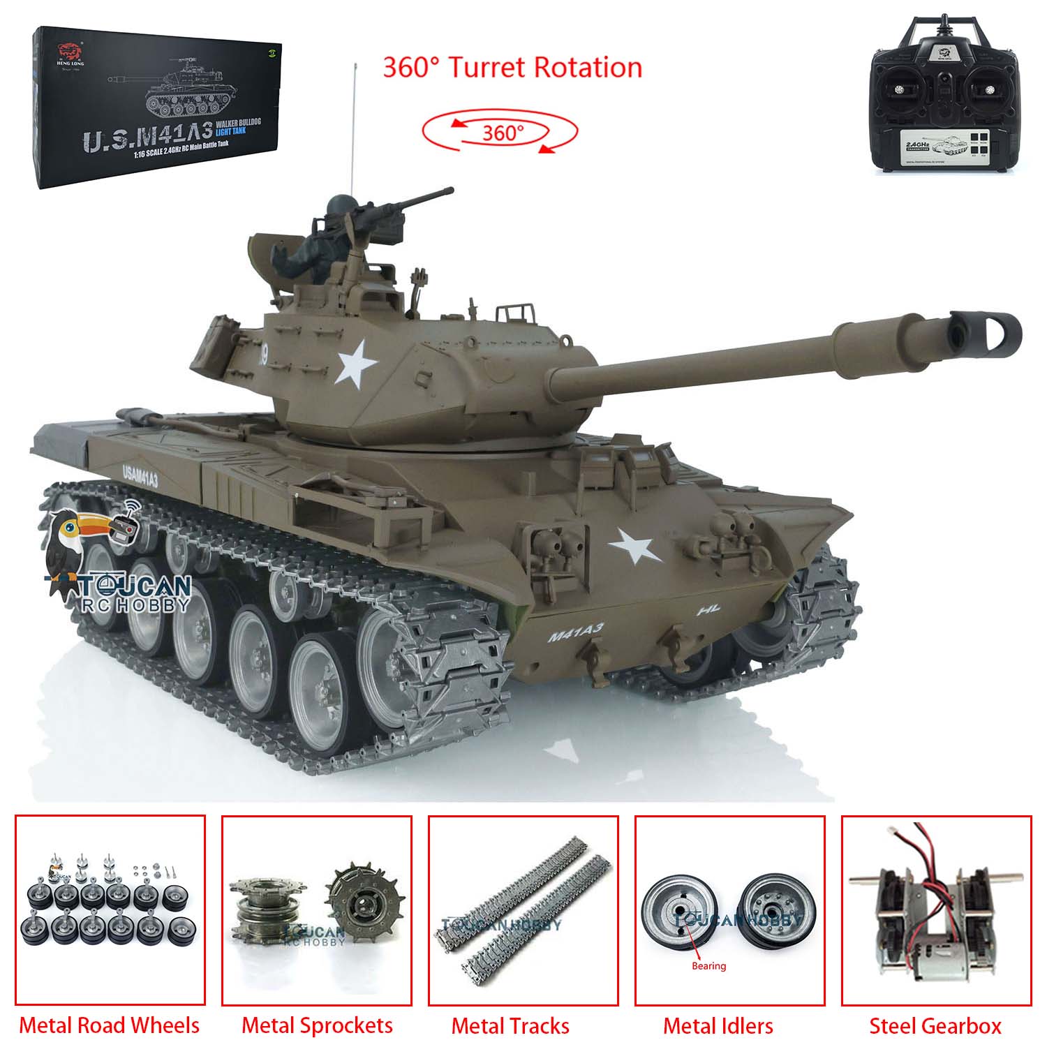 Henglong 1/16 Scale 7.0 Customized Walker Bulldog RTR RC Tank - US Stock Ready-to-Run Remote Controlled Military Model with Smoke Effect & 360° Rotation Full Metal Road Wheels for Collectors and Battle Simulation