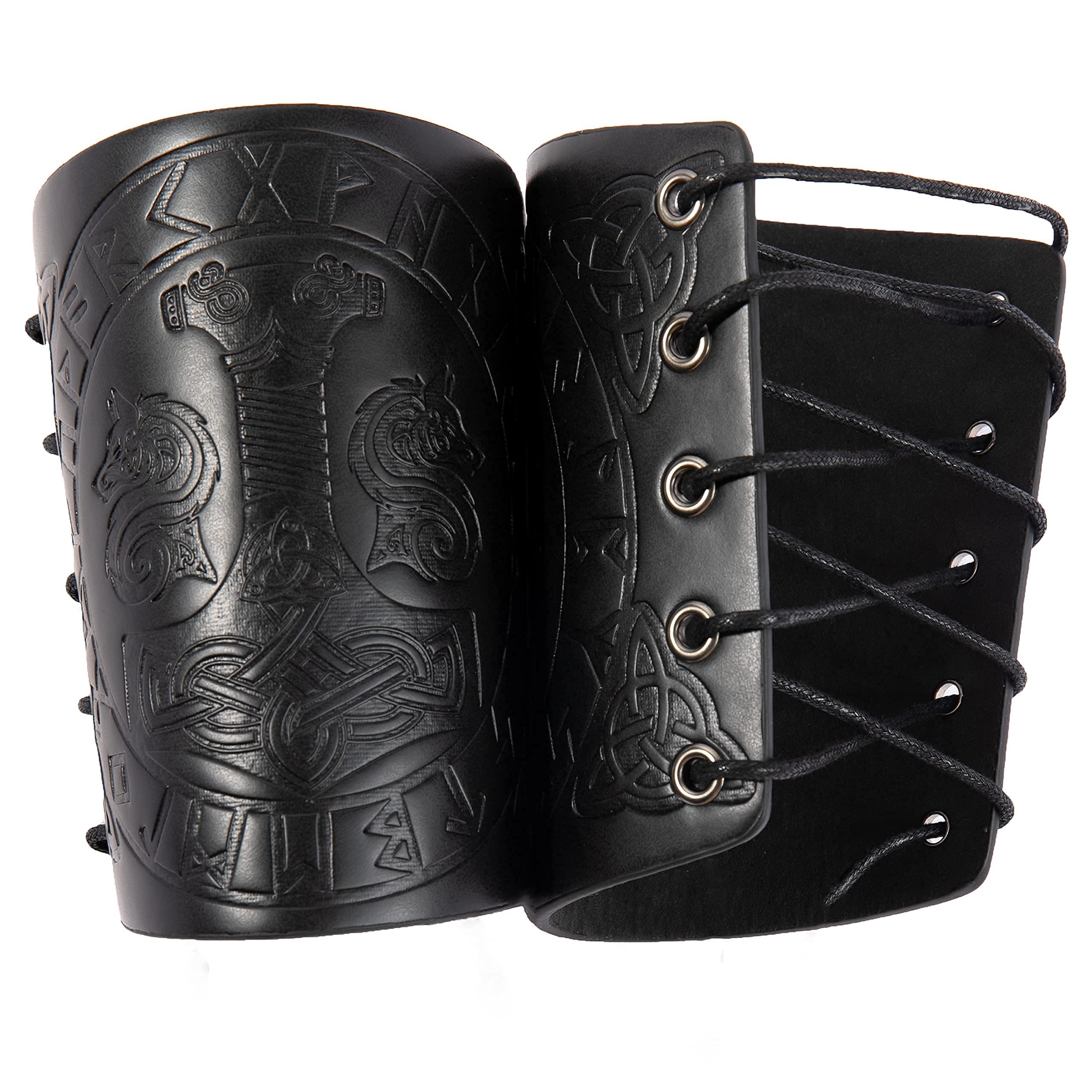 Viking Leather Bracers - Medieval Knight Arm Guards, LARP PU Leather Gauntlet, Embossed Armor Wristband for Cosplay & Renaissance Fairs - Perfect for Role Playing, Historical Reenactments & Costume Accessories