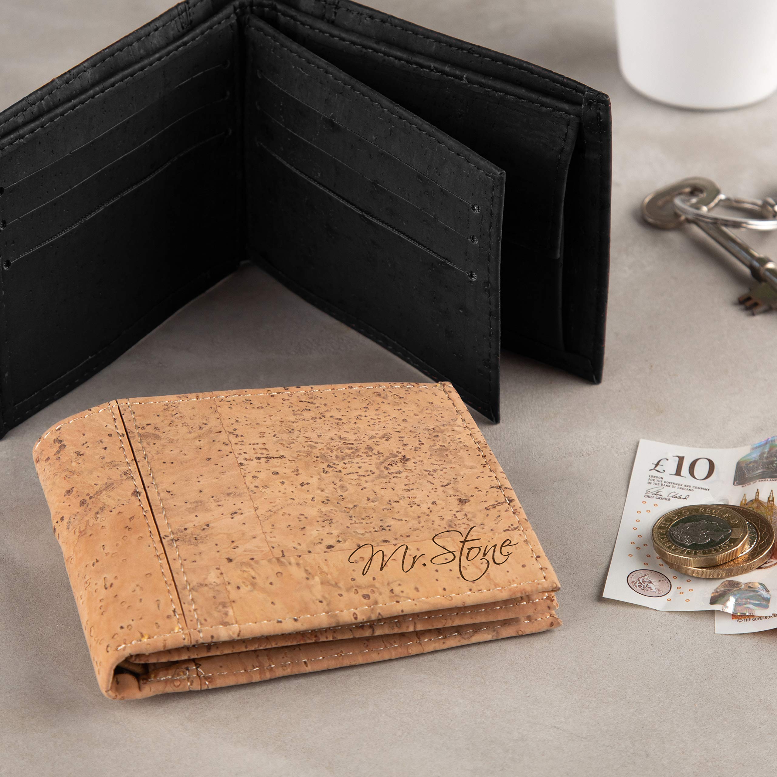 Personalized Engraved Vegan Cork Wallet for Men - Signature Luxury Design, Waterproof & Eco-Friendly with Coin Pocket - Perfect Birthday Gift, Father's Day Present, Travel & Everyday Use