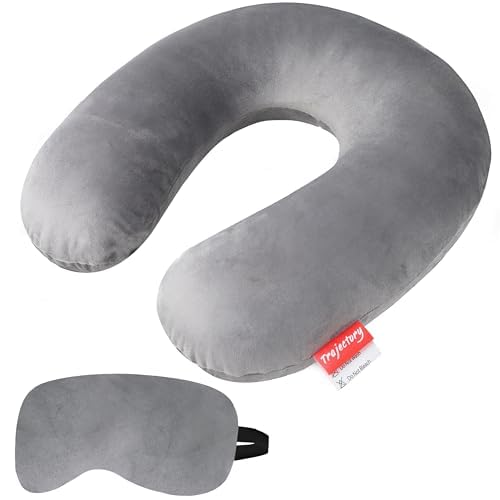 Ergonomic Memory Foam Travel Neck Pillow for Airplane, Car & Train - Comfortable Support for Sleeping on Flights & Long Trips - Grey - 5-Year Warranty - Perfect for Men & Women Travelers, Business Trips & Commuting