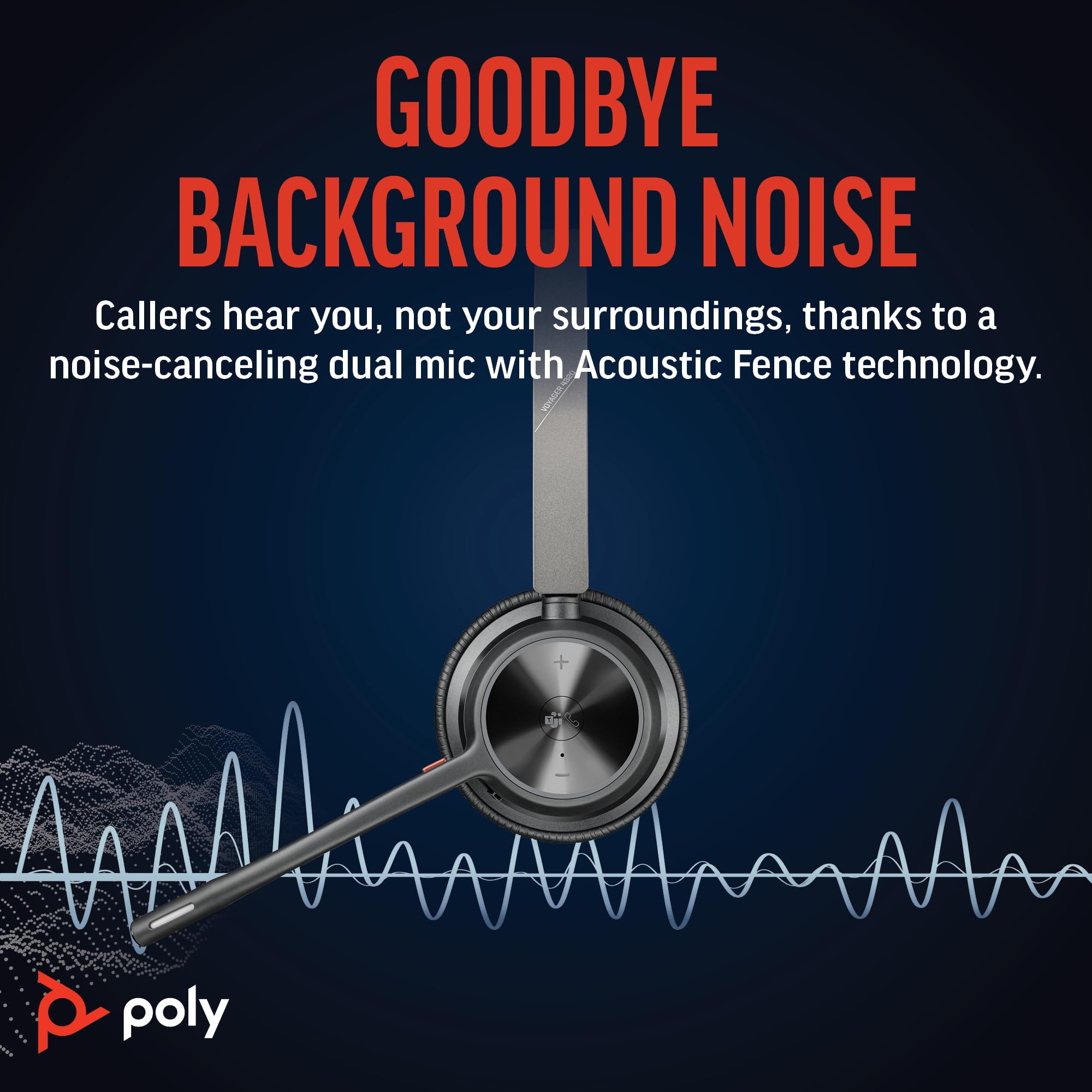 Poly Voyager 4320 UC Wireless Headset with Charge Stand - Noise-Canceling Stereo Headphones with Boom Mic for PC, Mac & Mobile - Bluetooth Compatible for Teams, Zoom & Video Calls - Home Office & Remote Work Headset (Amazon Exclusive)