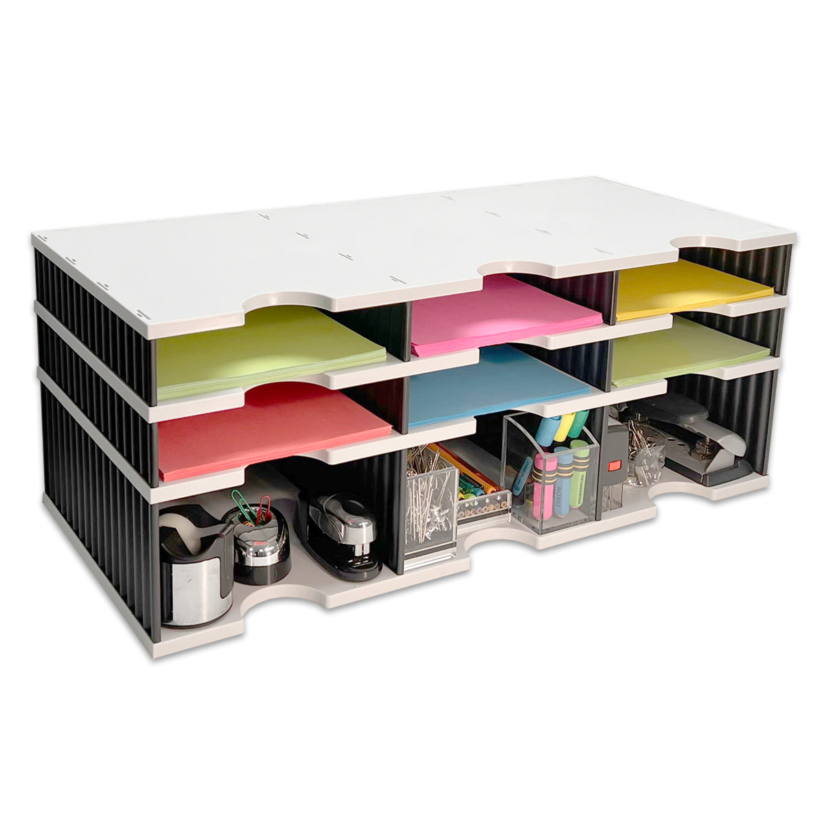 Ultimate Office TierDrop Desktop Organizer - 6 Compartment Letter Tray for Mail, Forms, and Classroom Supplies with Riser Storage Base - Perfect for Home Office, School, and Workspace Organization