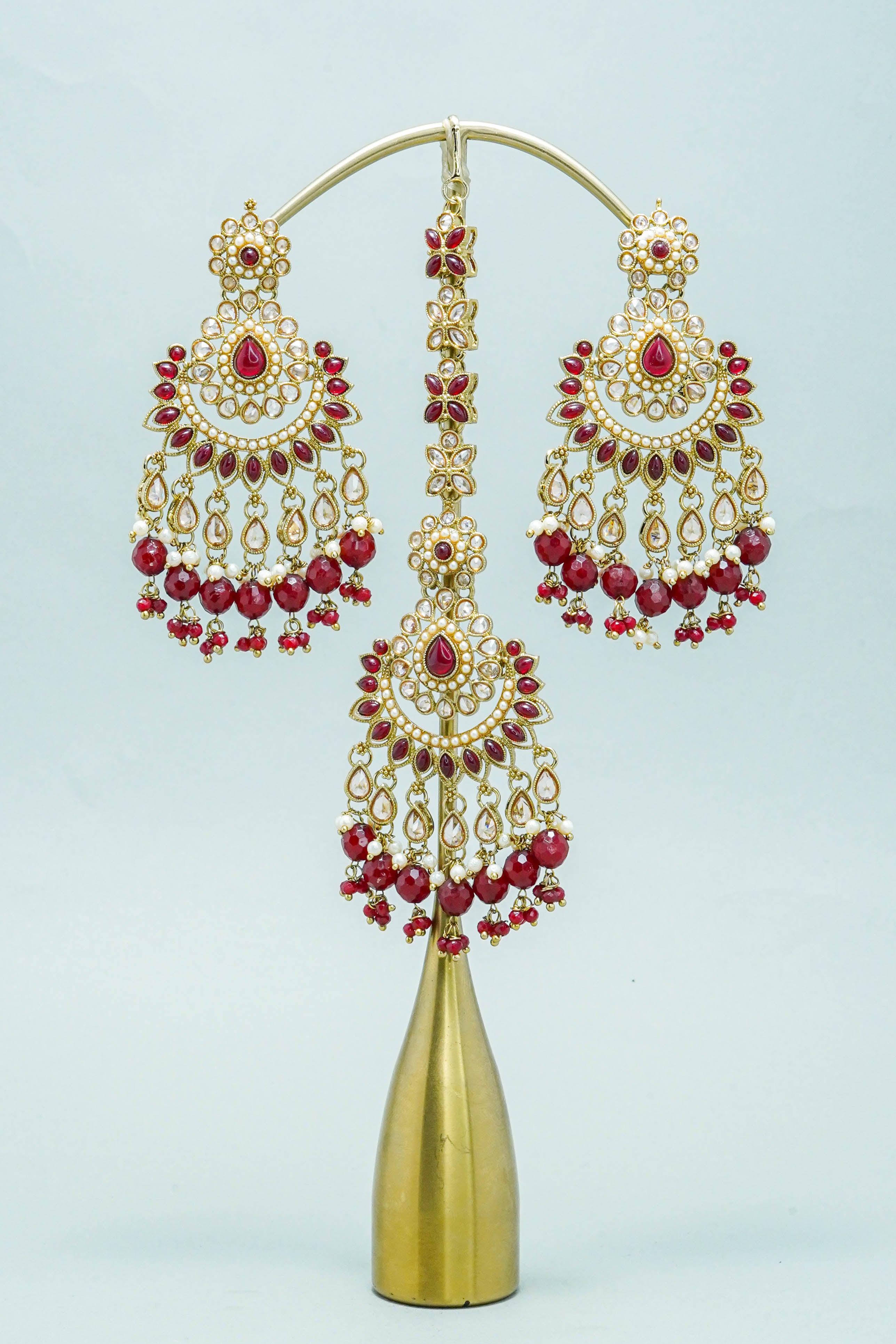 Exquisite Polki Earrings with Tikka - Traditional Indian Jewelry for Weddings, Festivals & Special Occasions