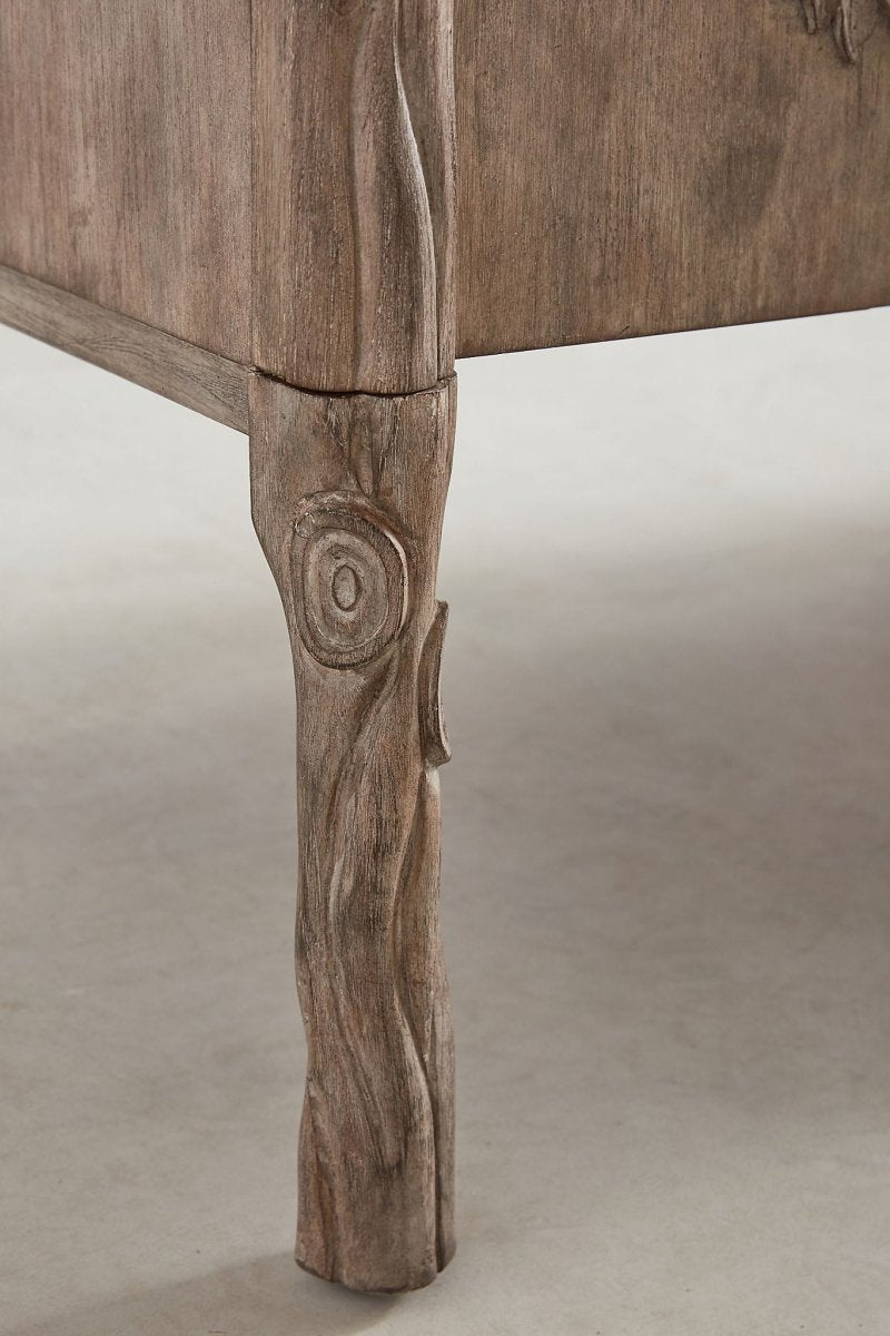 Hand Carved Land & Sky Buffet Table - Indian Custom Made Sideboard with Intricate Woodwork | Perfect for Dining Room Storage & Rustic Home Decor