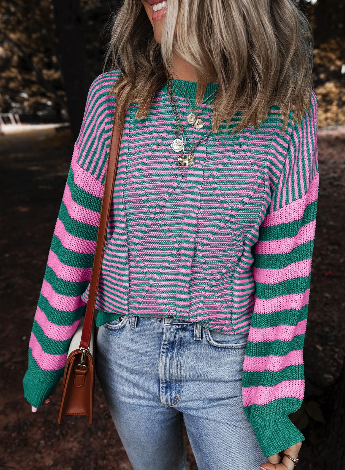 EVALESS Women's Striped Cable Knit Pullover Sweater - Trendy Fall Winter 2024 Fashion - Perfect for Office, Casual Outfits & Holiday Season