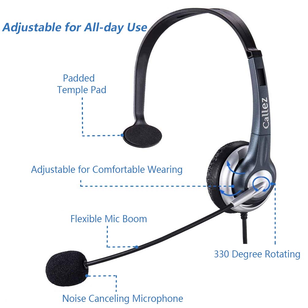 Noise Cancelling Computer Headset with Microphone - 3.5mm Wired Headphones for iPhone, Samsung, PC, Laptop, Tablet - Perfect for Skype Calls, Webinars, Online Classes, Call Center & Office Work