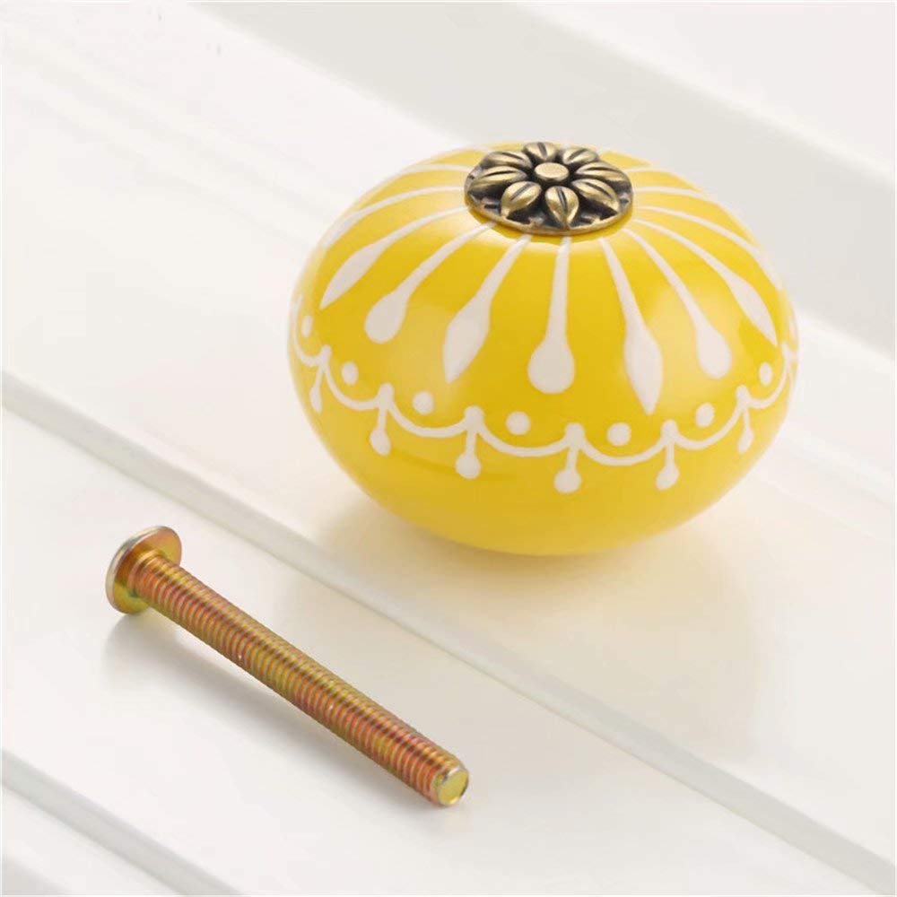 6-Pack Yellow Ceramic Cabinet Knobs - Round Style Drawer Pulls & Dresser Handles for Kitchen, Bathroom & Furniture Upgrade
