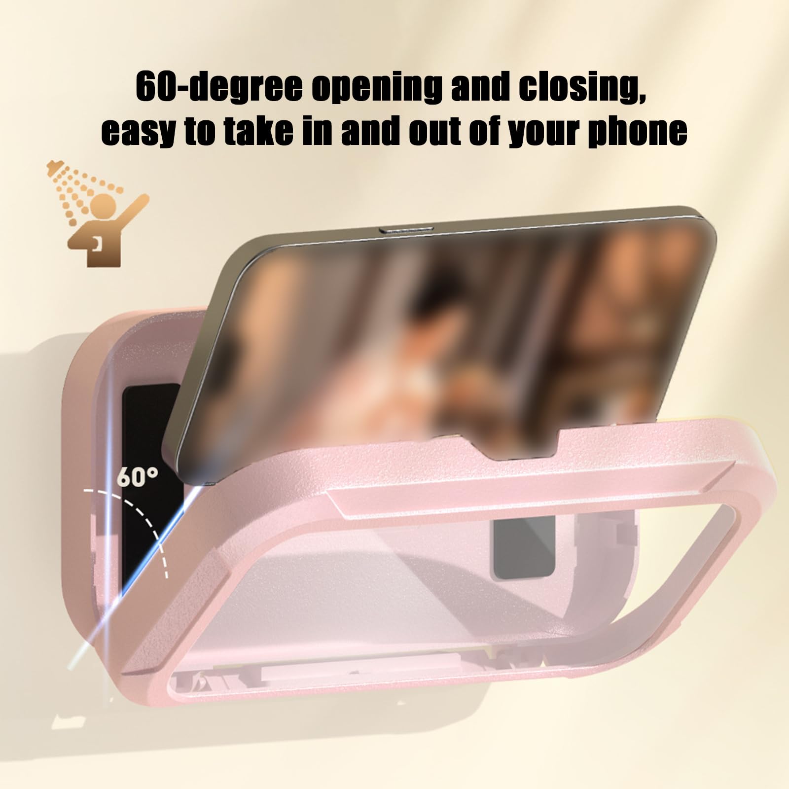 Showersafe Zencey Waterproof Shower Phone Holder - No Punch Wall Mount, 360° Rotatable & Retractable Shower Phone Case (7.75x4.45in) for iPhone/Samsung - Perfect for Bathroom, Pool & Beach Use (Pink)