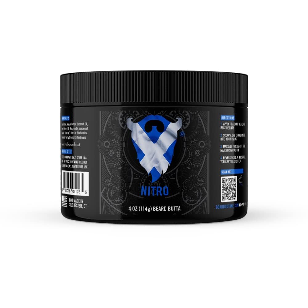 Nitro Natural Beard Butter with Shea - 4 Oz | Conditioning & Styling Beard Balm | Made in USA | Blueberry Coffee Scent | Perfect for Daily Grooming & Beard Care Routine
